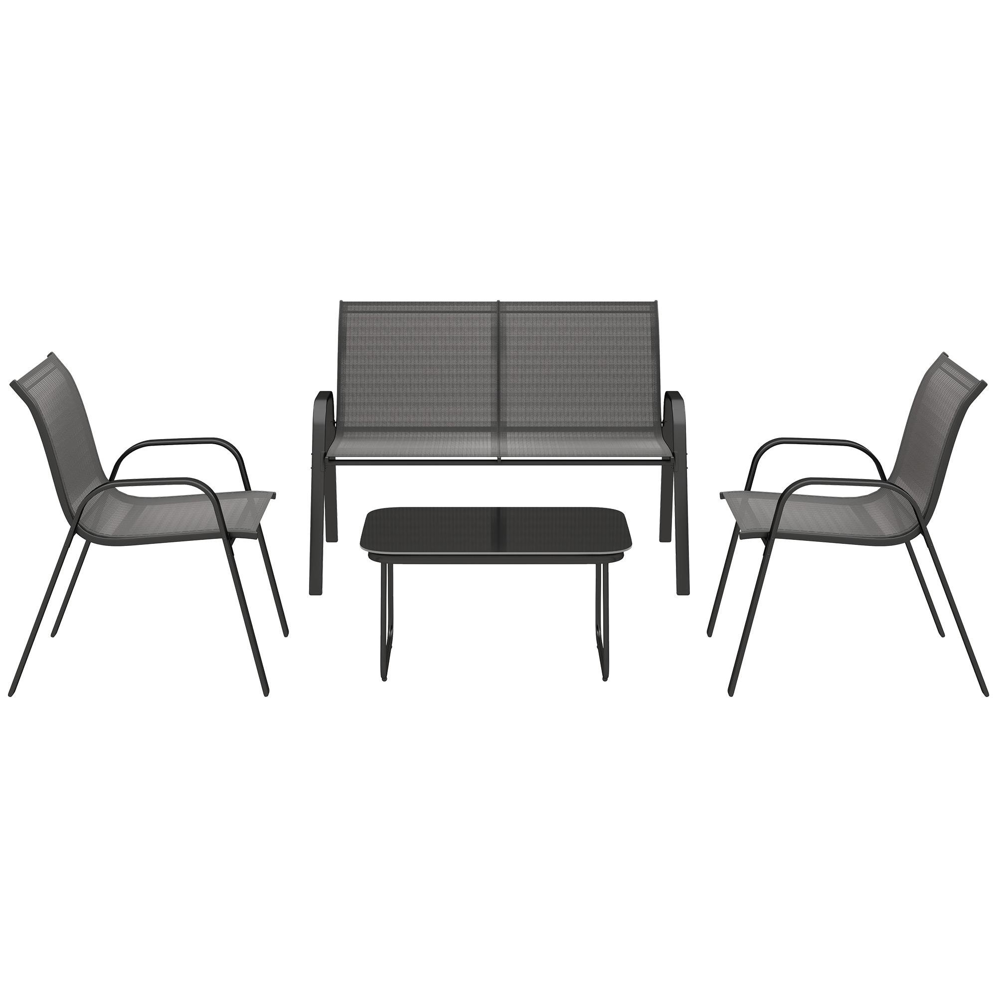 Black Mesh Loveseat Set with Glass Coffee Table