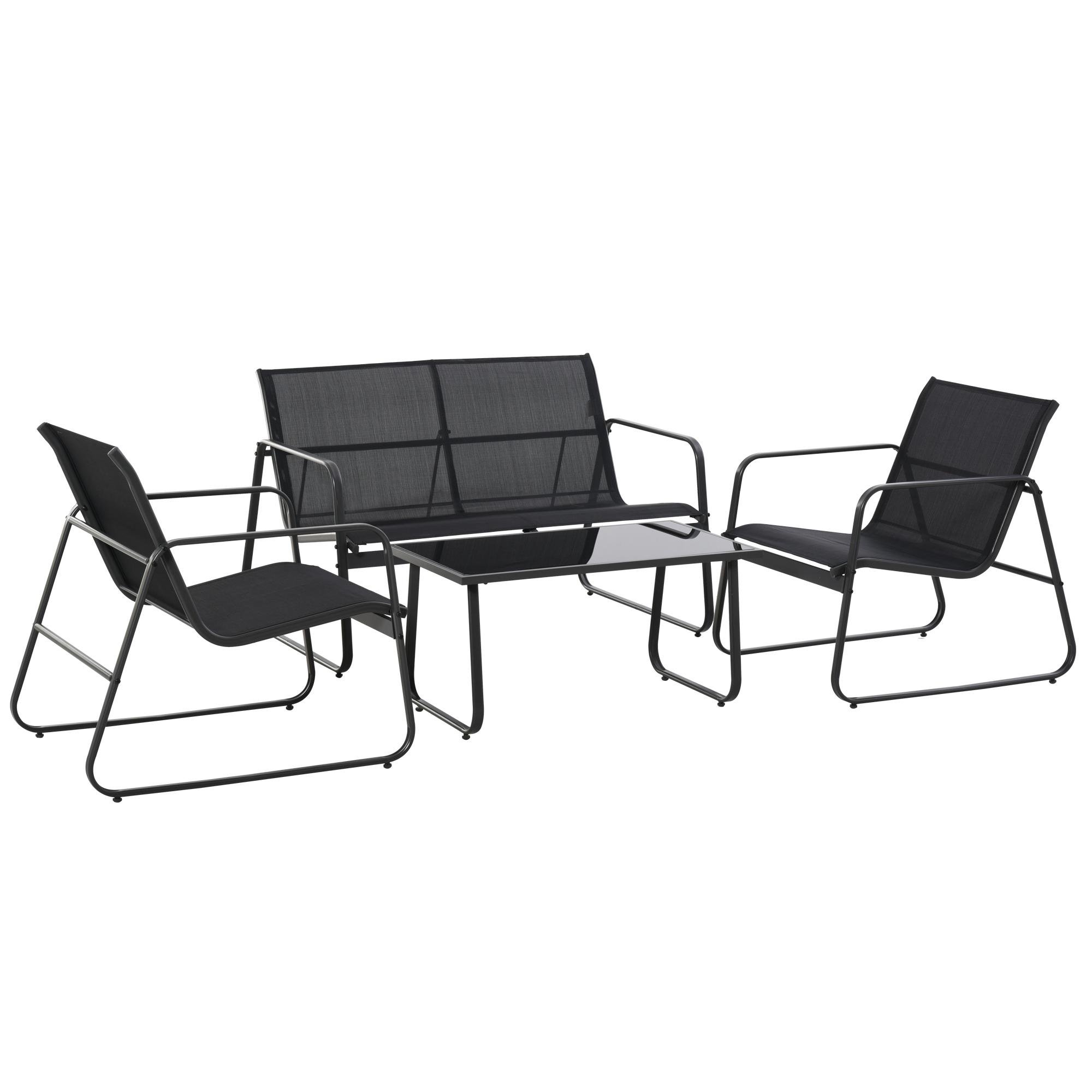 Black Textile Patio Set with Tempered Glass Table for Outdoor Spaces