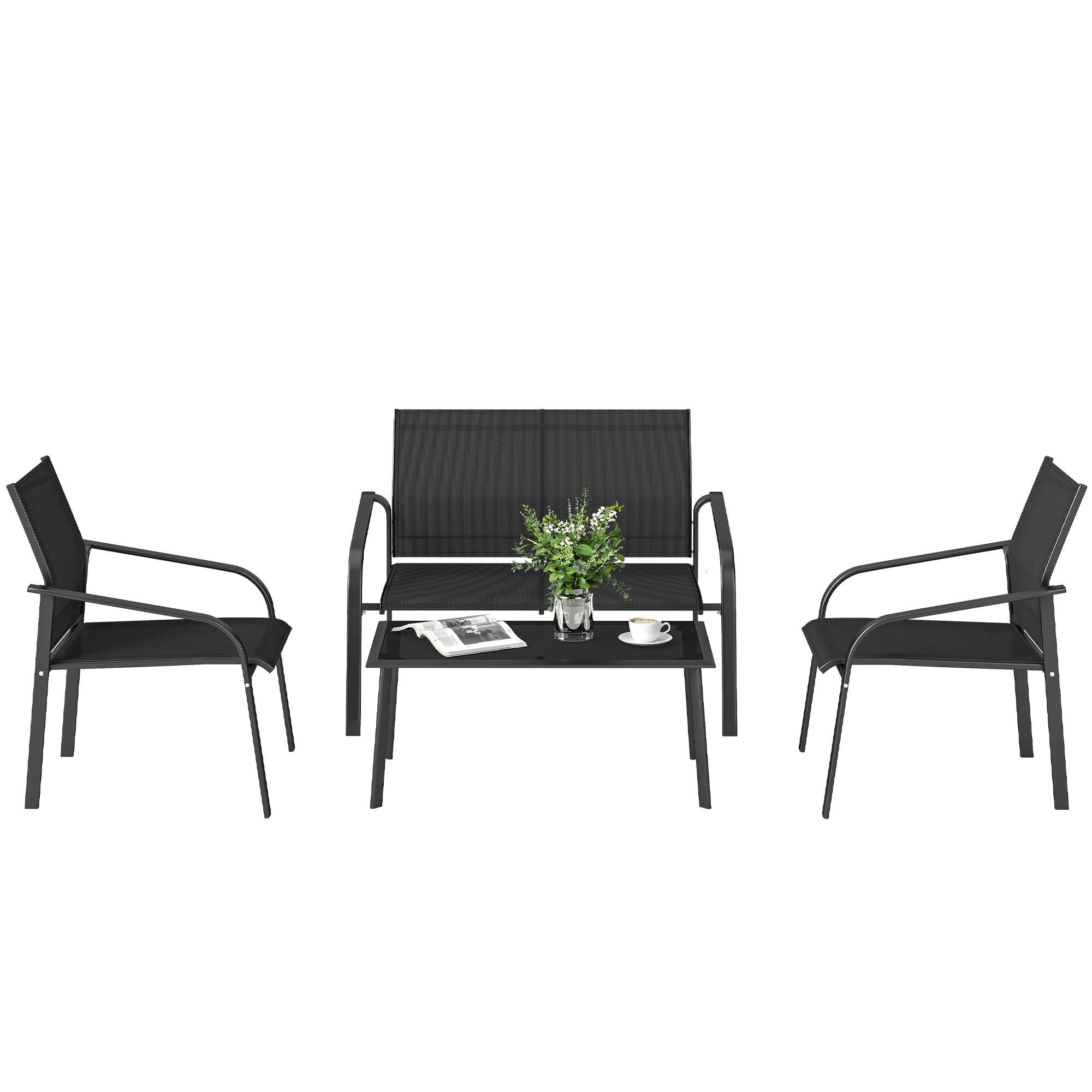 Black Mesh Patio Conversation Set with Deep Seats