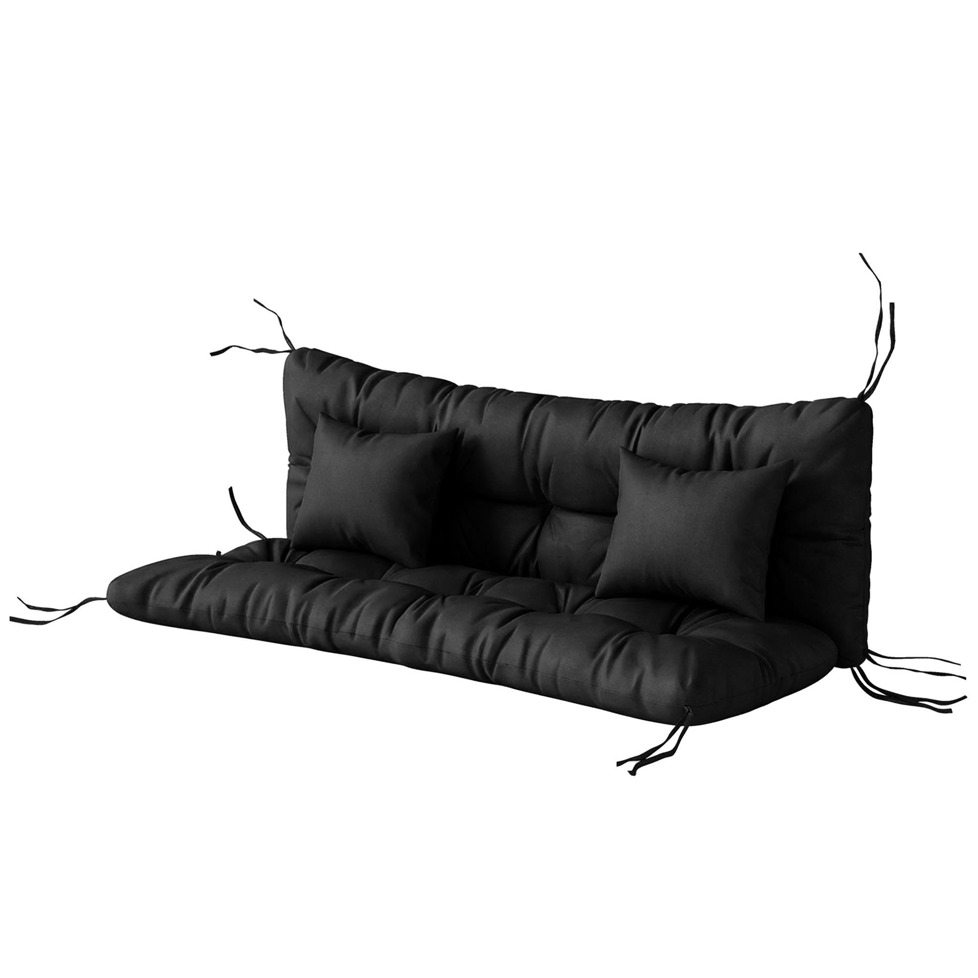 Black Tufted Patio Cushions, 4-Piece 3-Seater Set