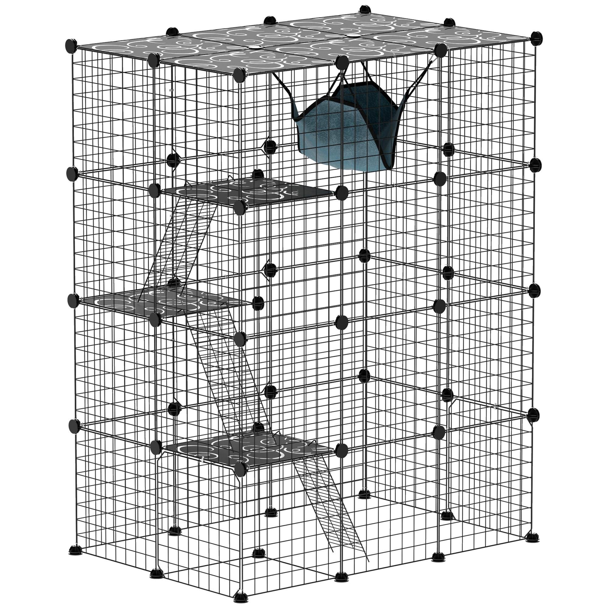 Black 49-Panel Cat Cage, Four-Tier Indoor Catio