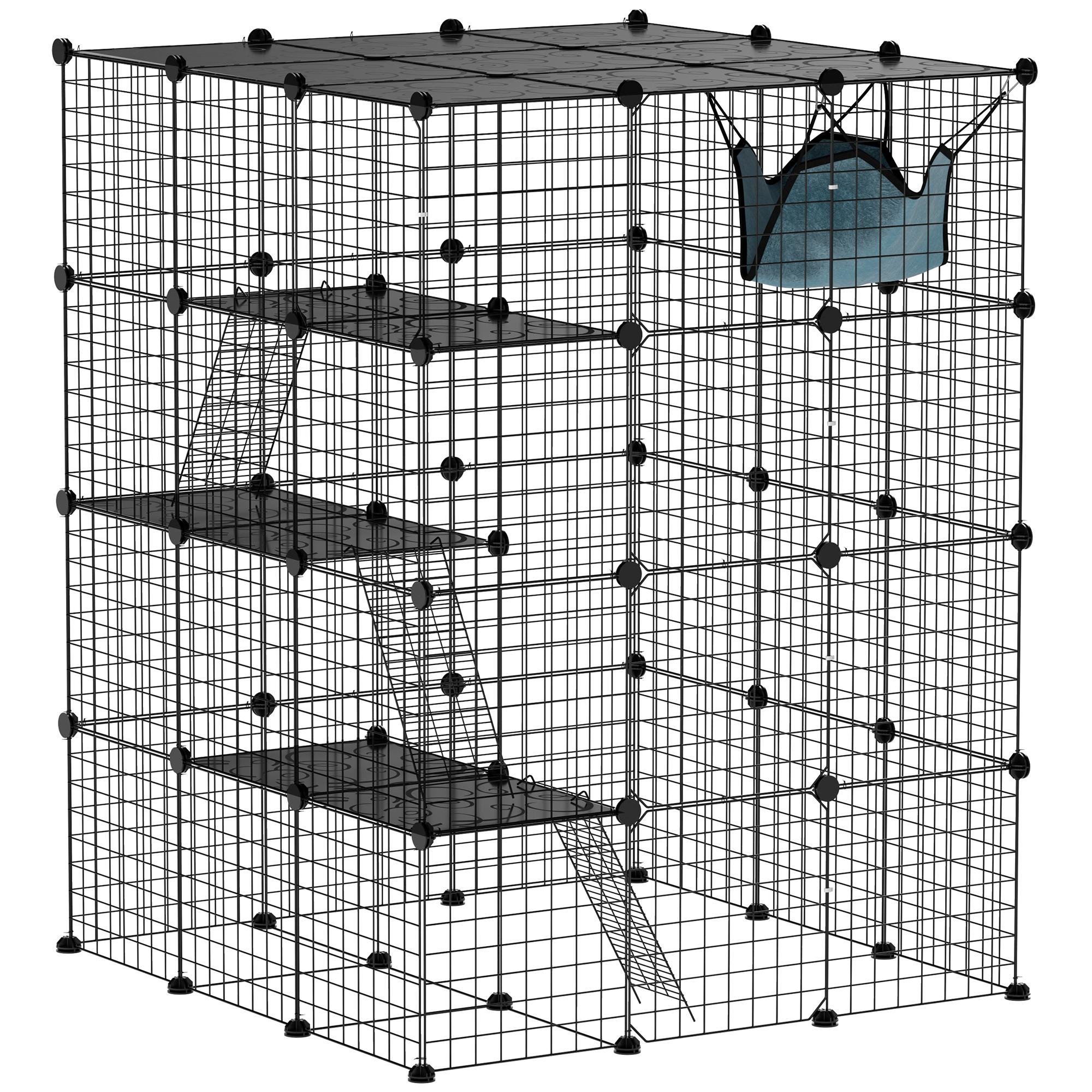 Four-Tier Cat Enclosure with Hammock, Indoor Catio