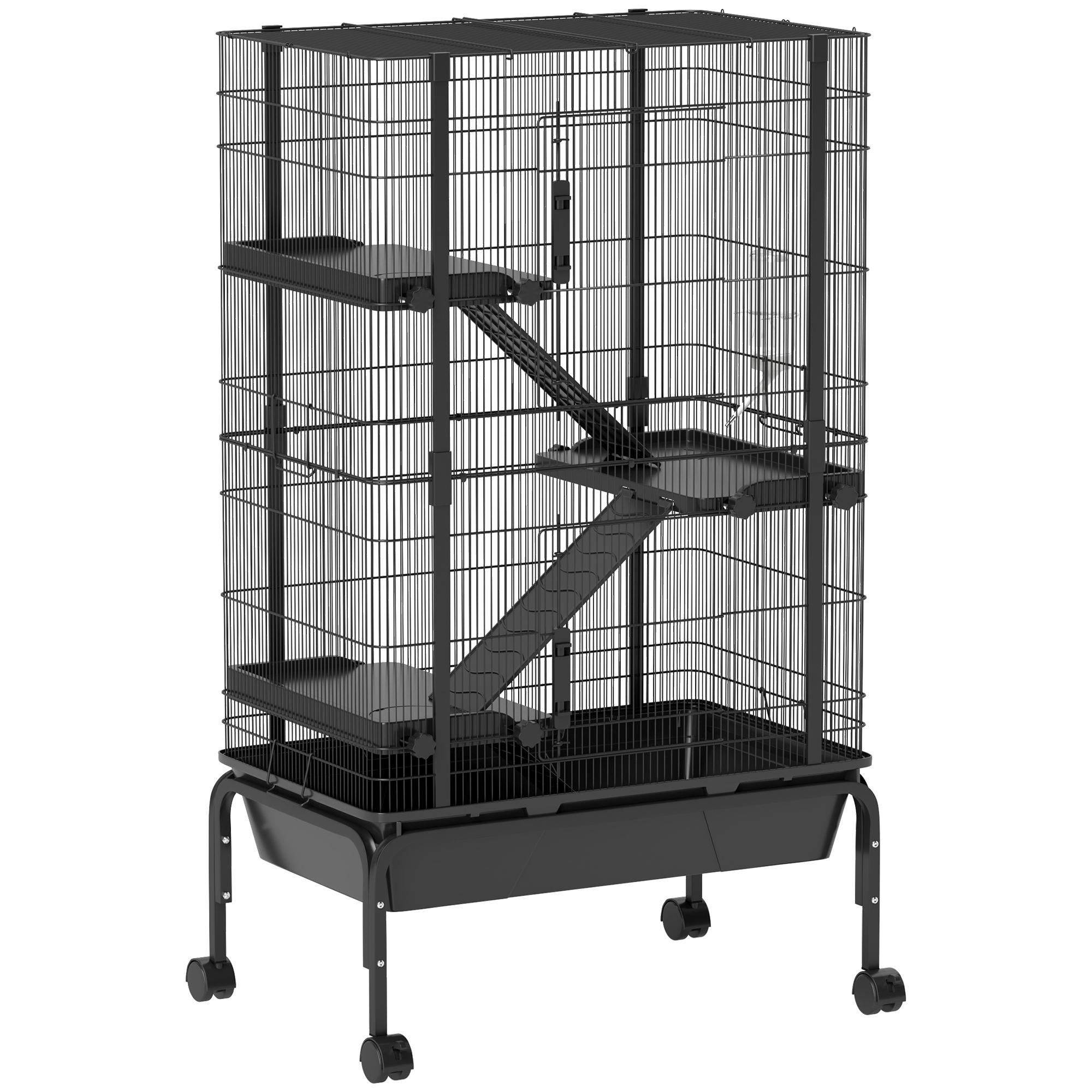 Black Four-Tier Small Animal Cage with Wheels, 47.2 in