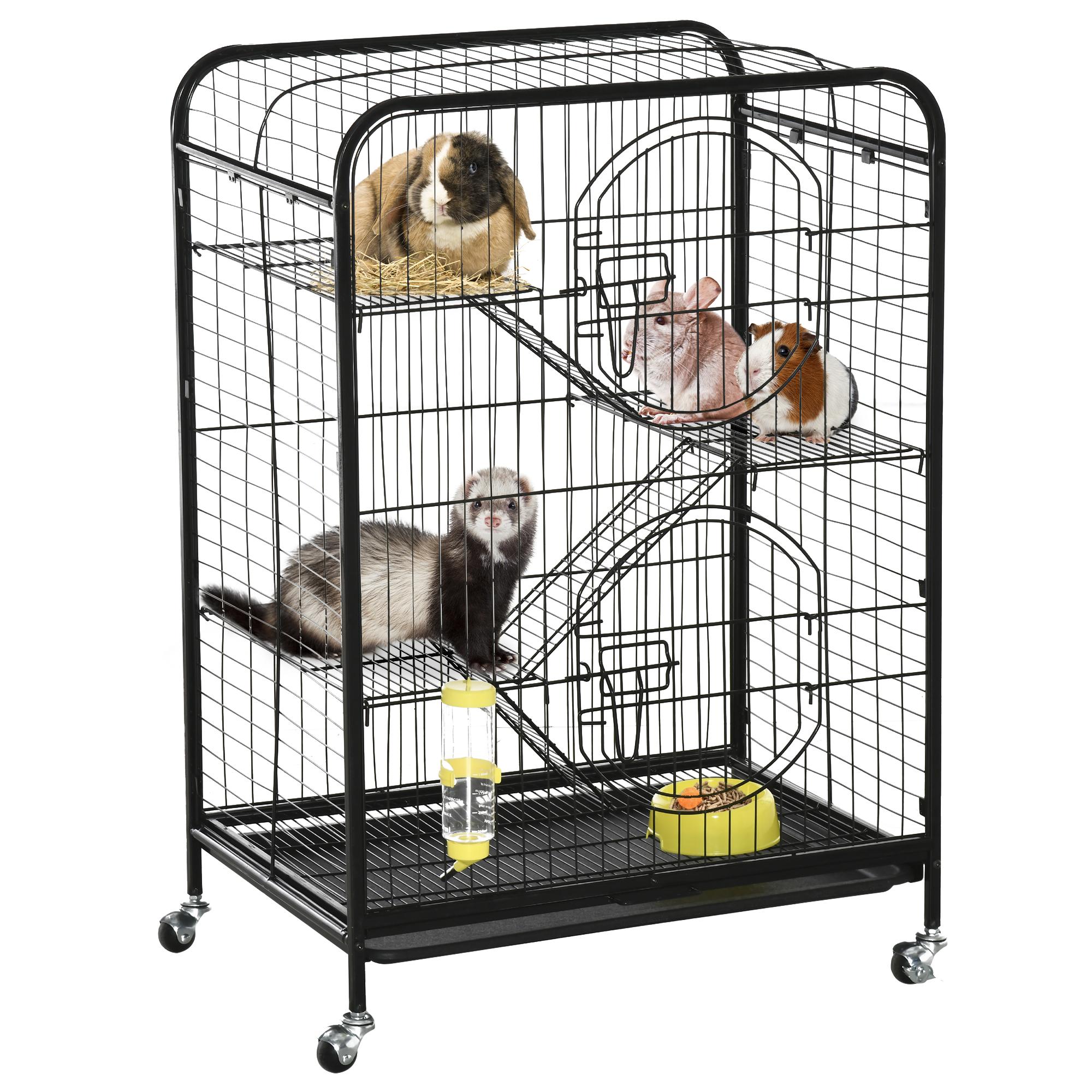 Black Four-Tier Rabbit Cage with Ramps, 93 cm High