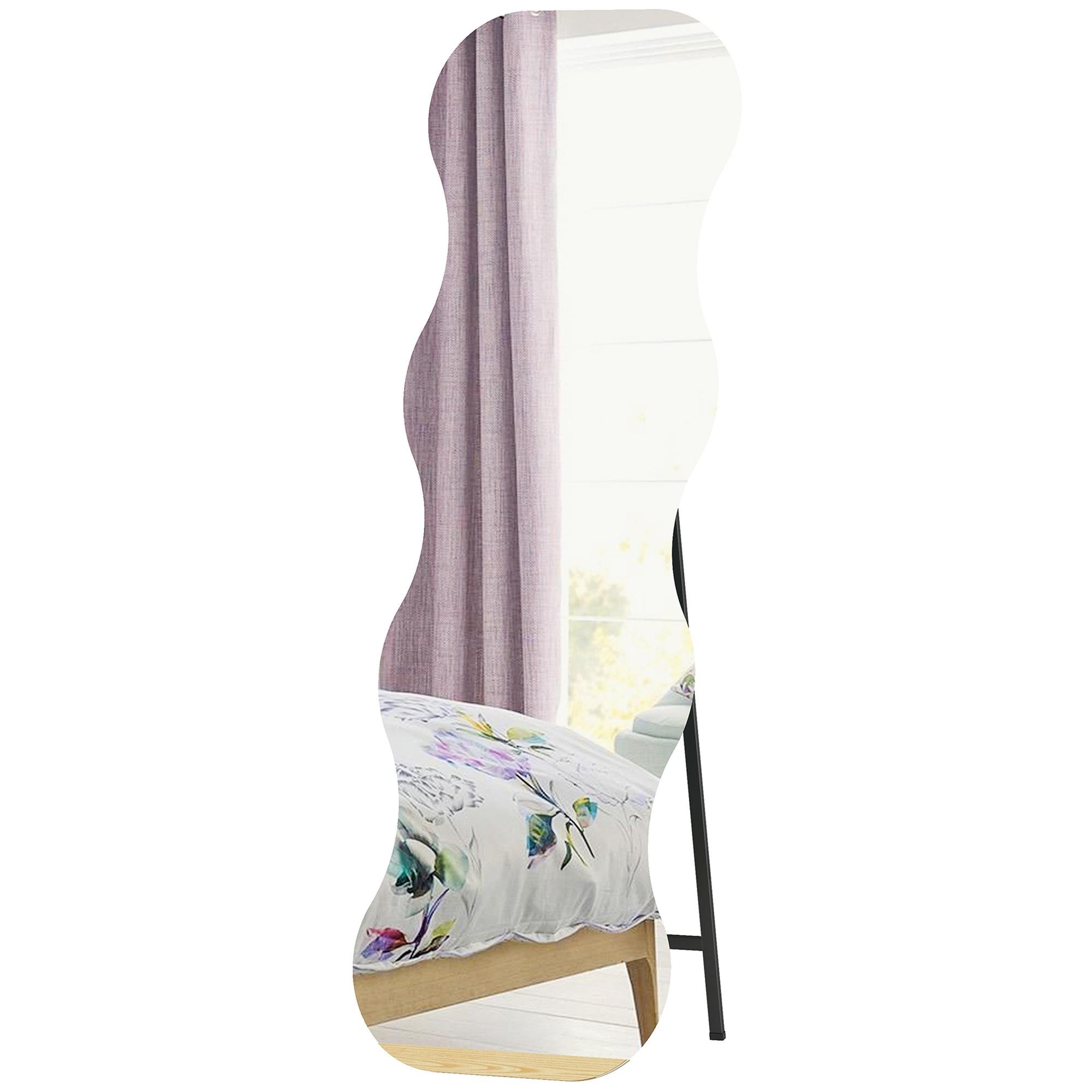 Black Wavy Full Length Mirror, Frameless 64 x 21 in