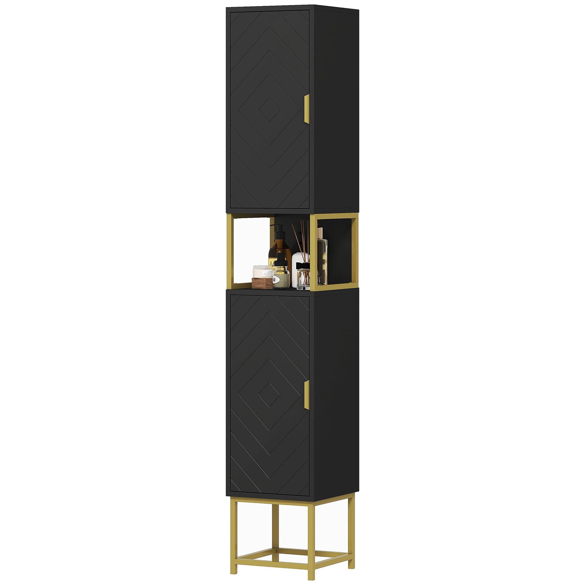 Black Chevron Bathroom Cabinet with Adjustable Shelf