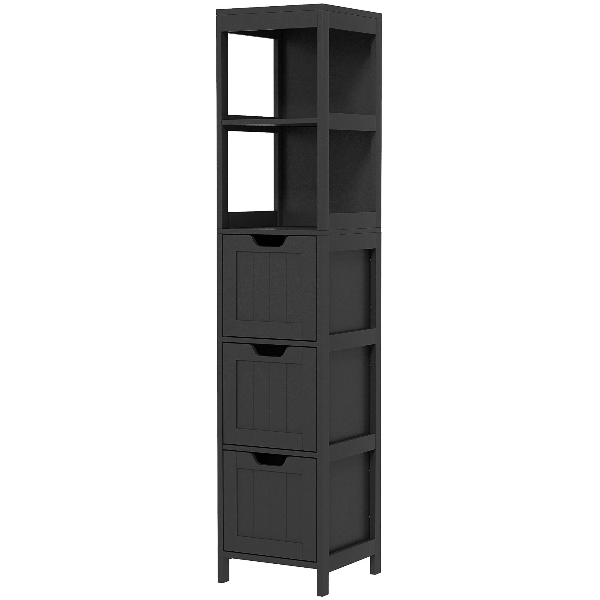 Black Three Drawer Bathroom Cabinet with Open Shelves