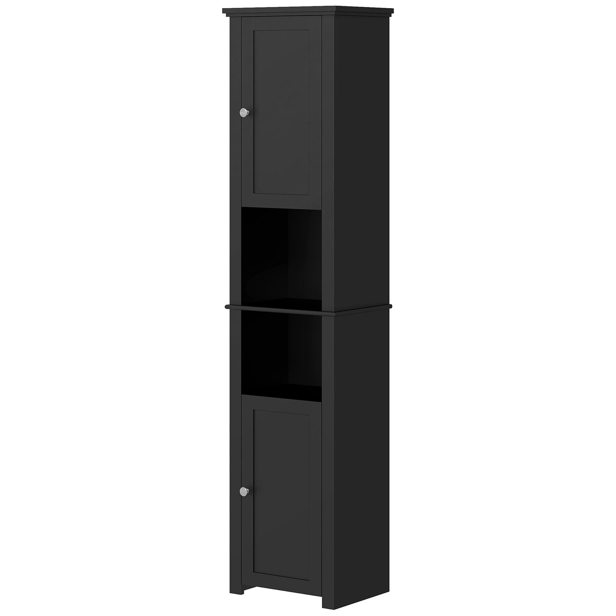 Black Adjustable Shelf Bathroom Cabinet with Open Storage