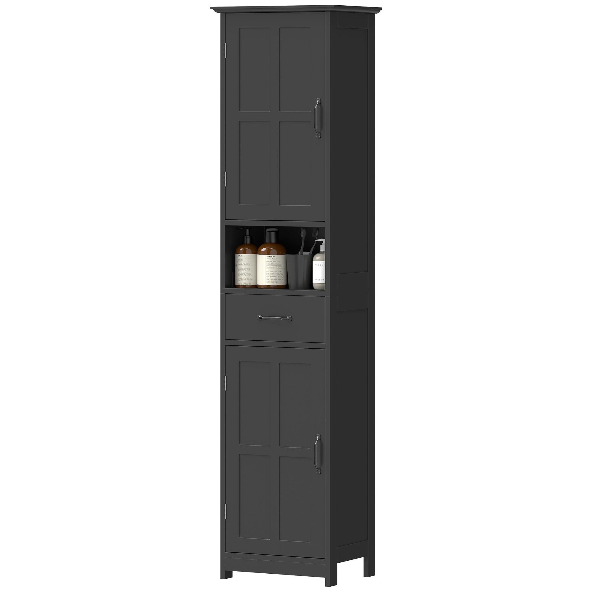 Black Narrow Bathroom Cabinet with Open Shelf
