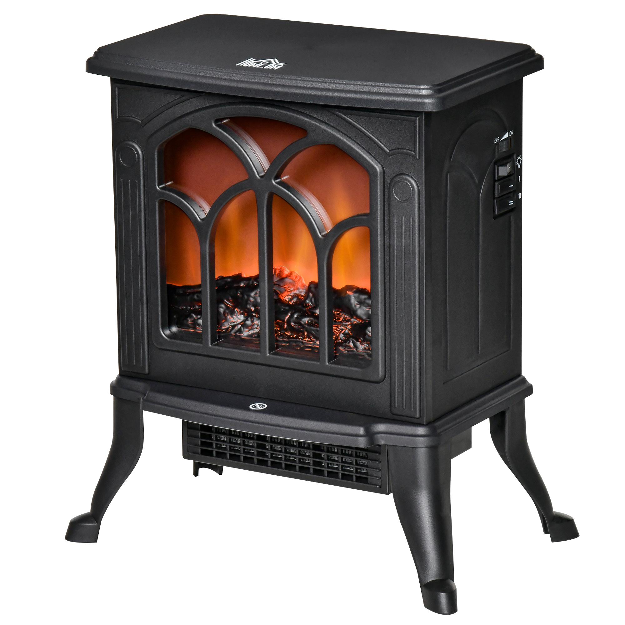 Black Electric Fireplace Heater with Independent Flame Effect