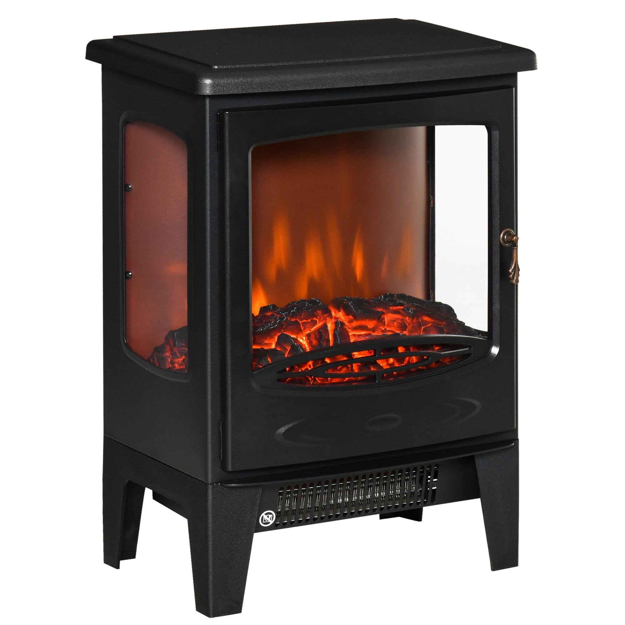 Black 3-Sided Fireplace Heater with Adjustable LED Flame