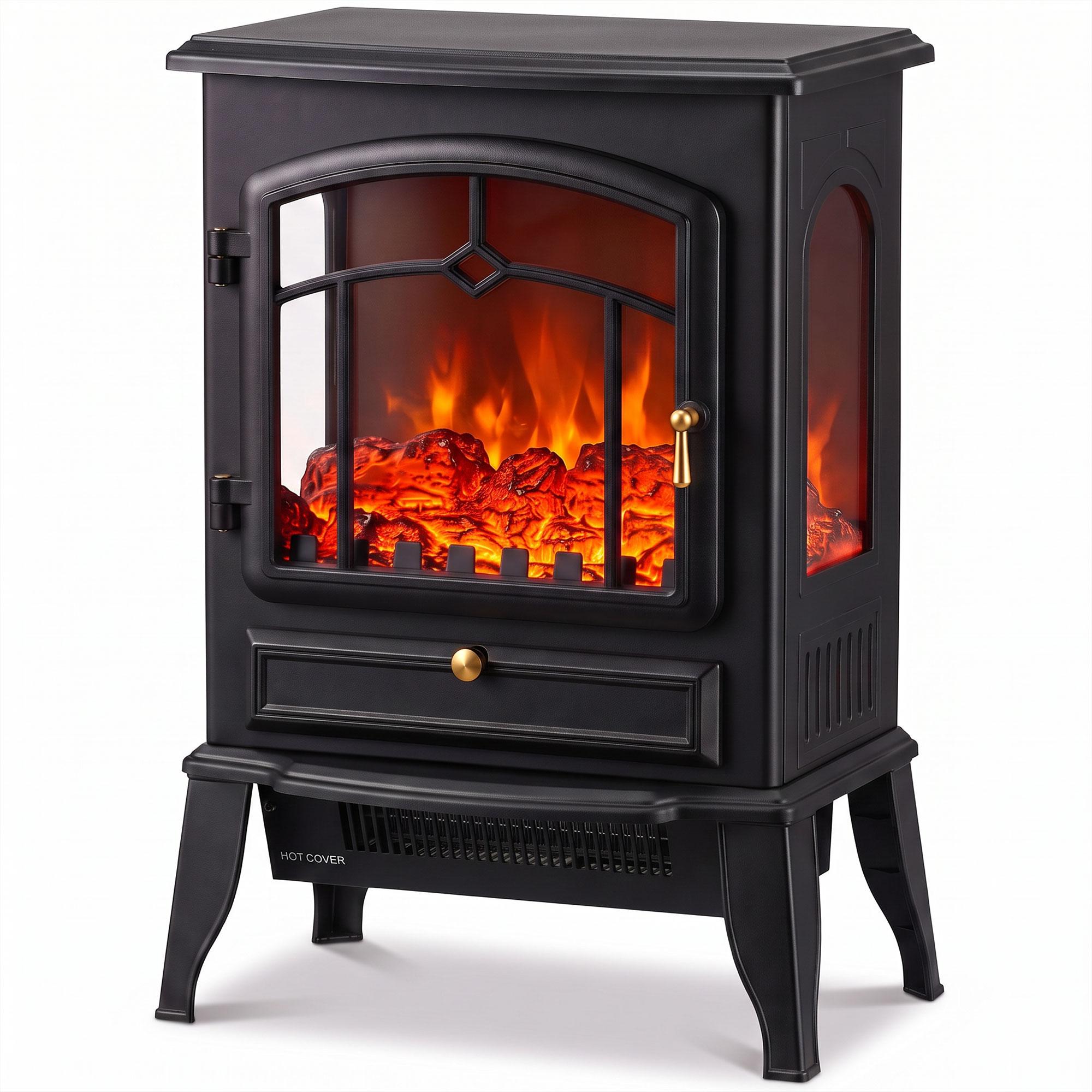 15.4 inch black electric fireplace with 3-sided flame view