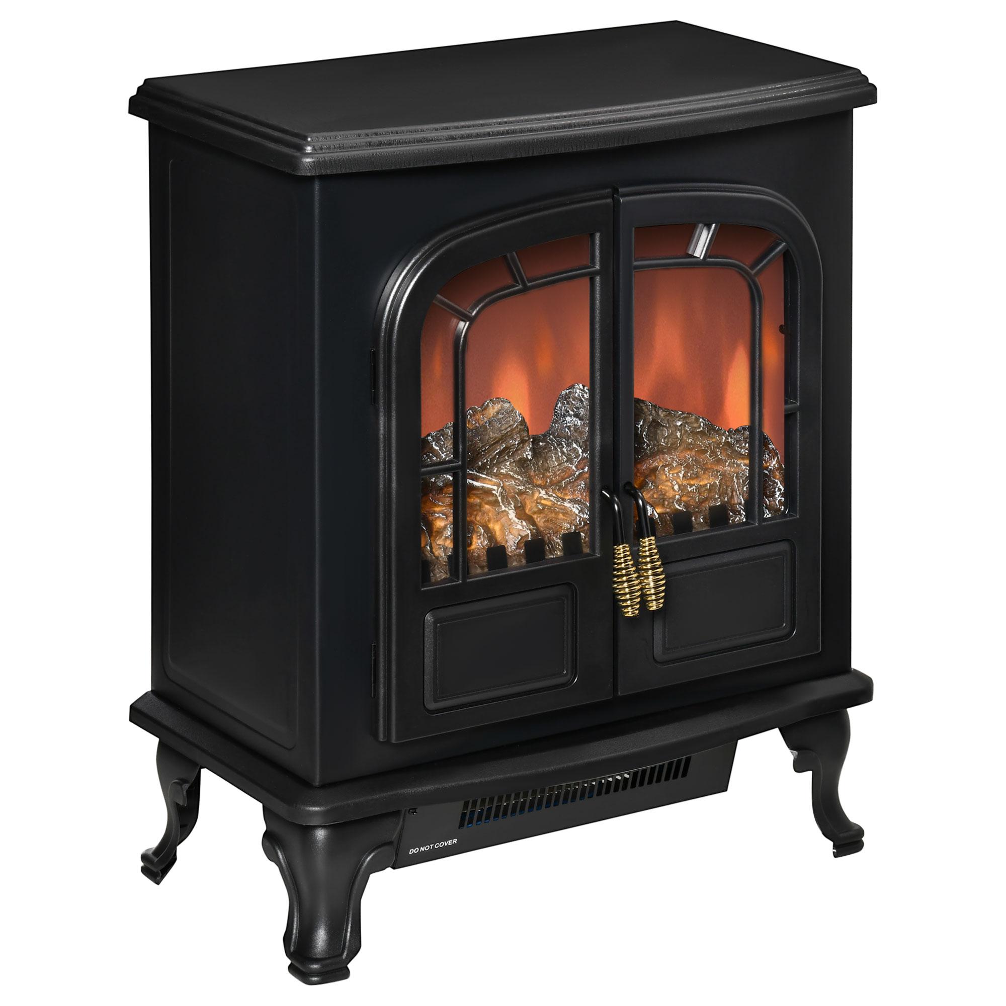 Black LED Flame Fireplace with 750W/1500W Heat