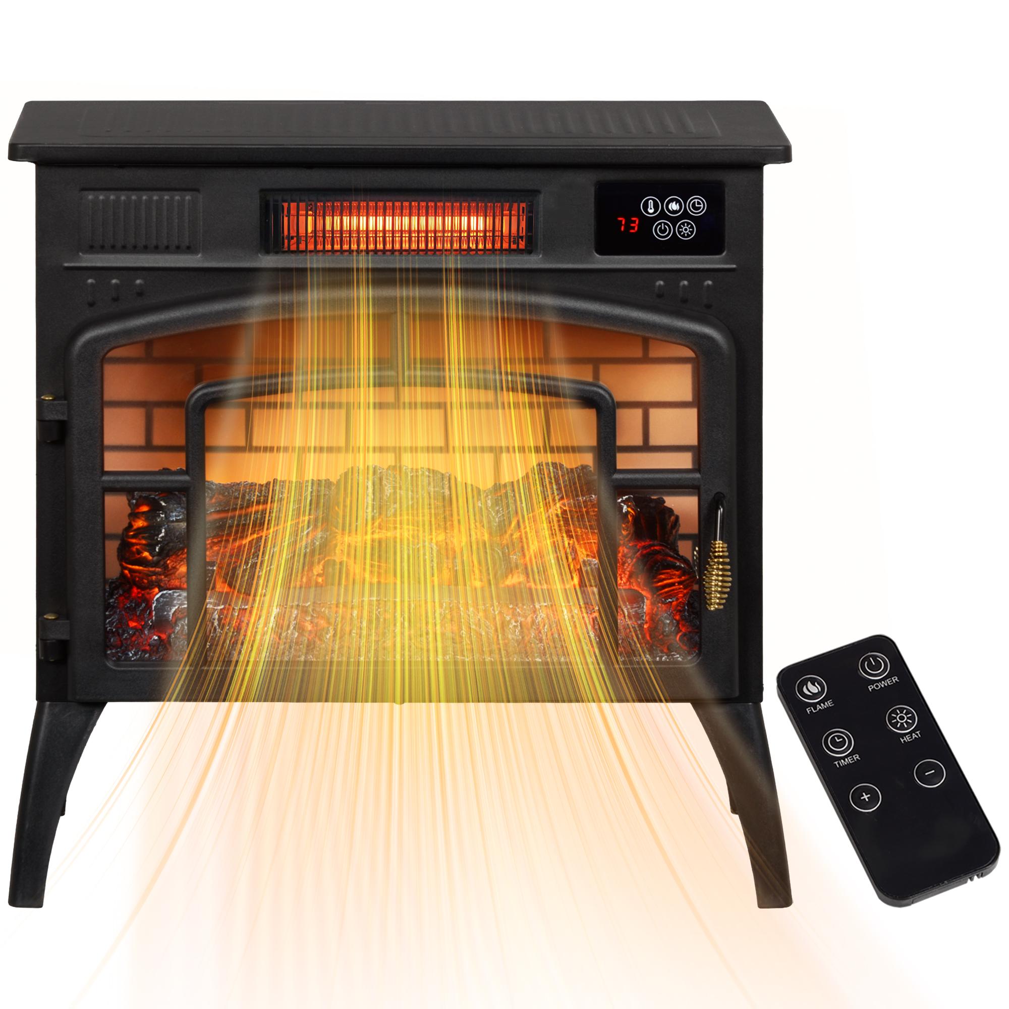 Black Three-Sided Electric Fireplace with Infrared Heat