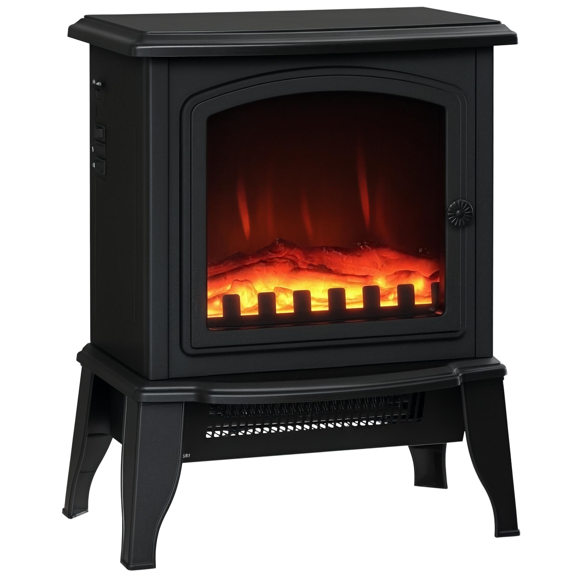 Black Compact Electric Fireplace with 750W/1500W Heat