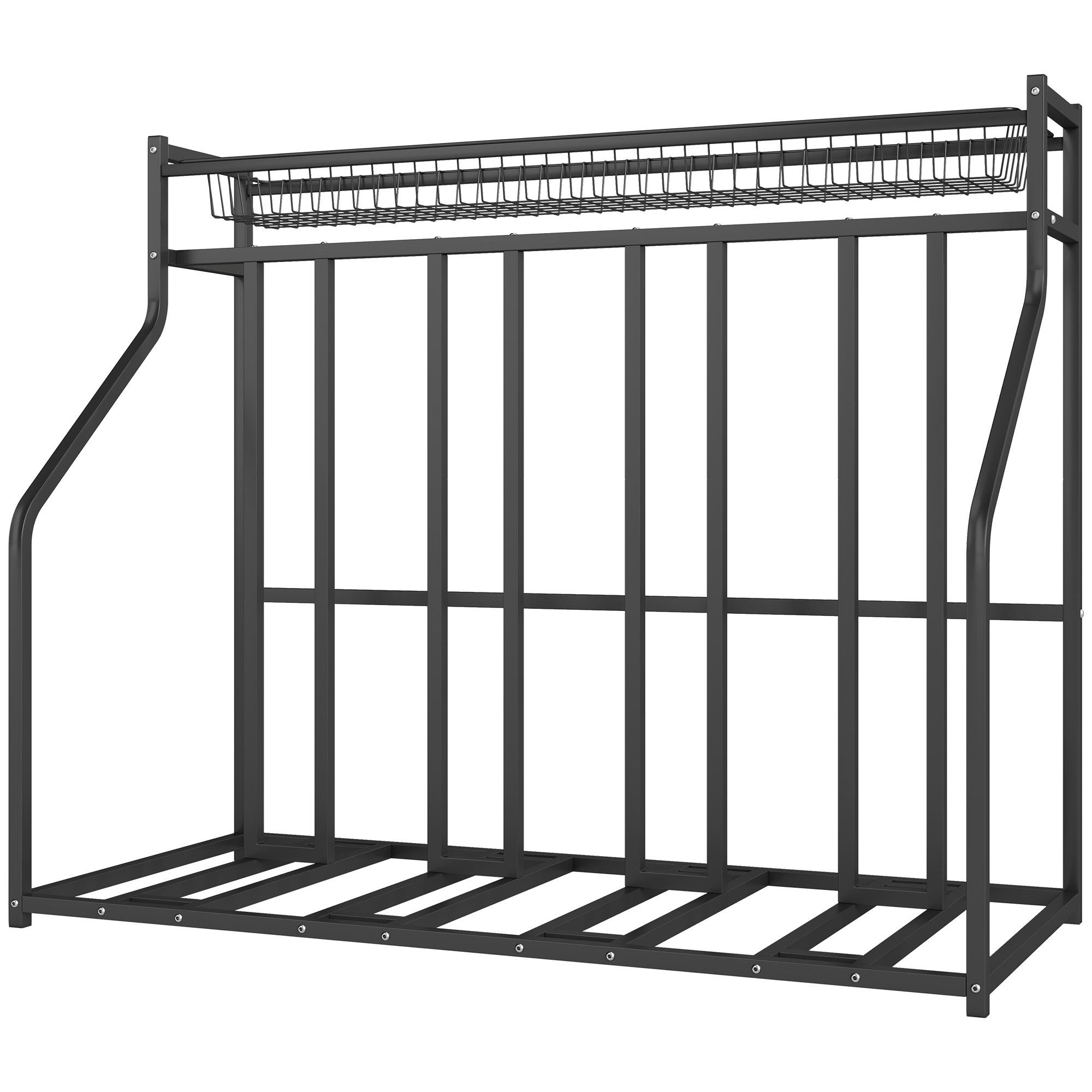Black 4 Bike Storage Rack with Basket and Hooks