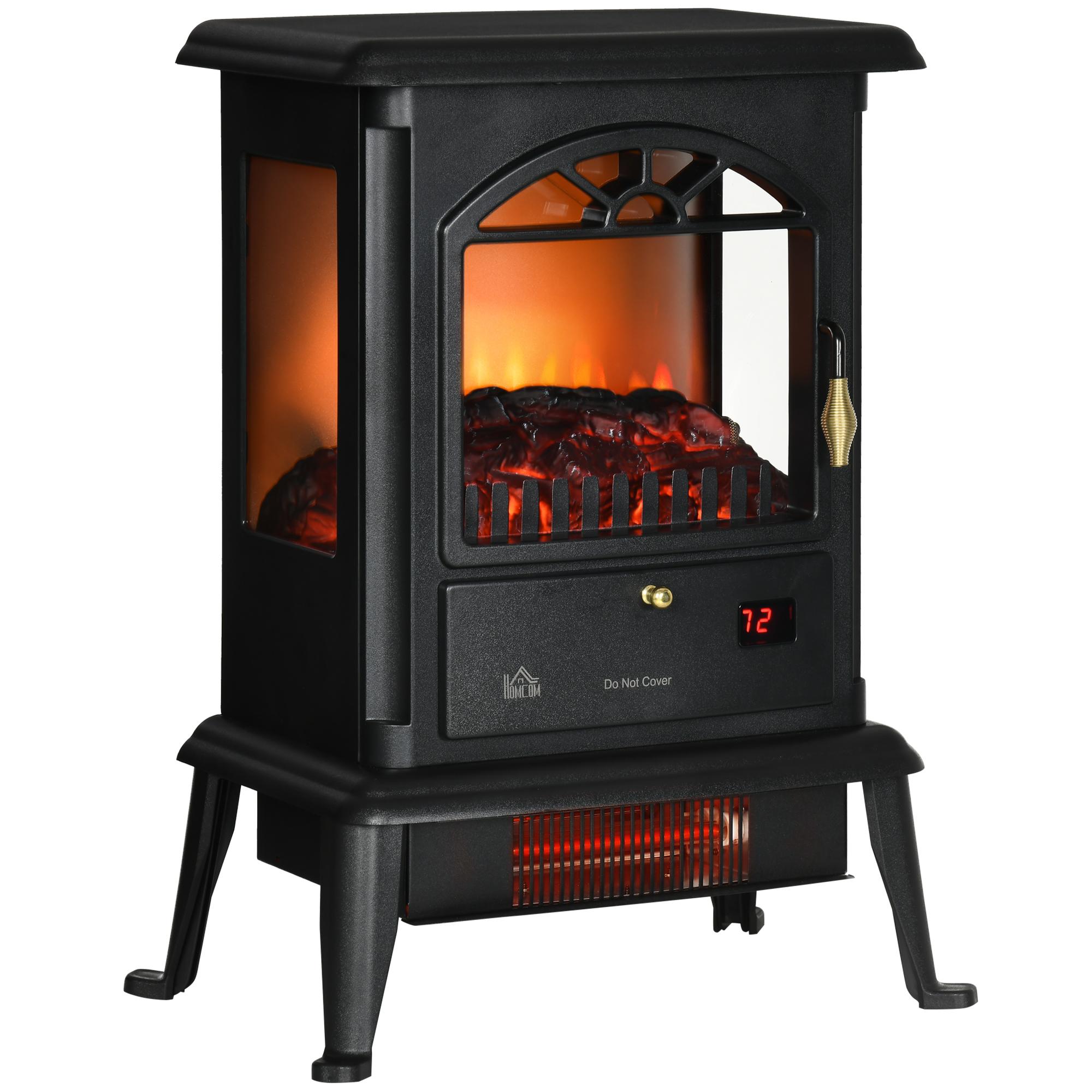Black Infrared Fireplace Stove with 3-Sided Flame View