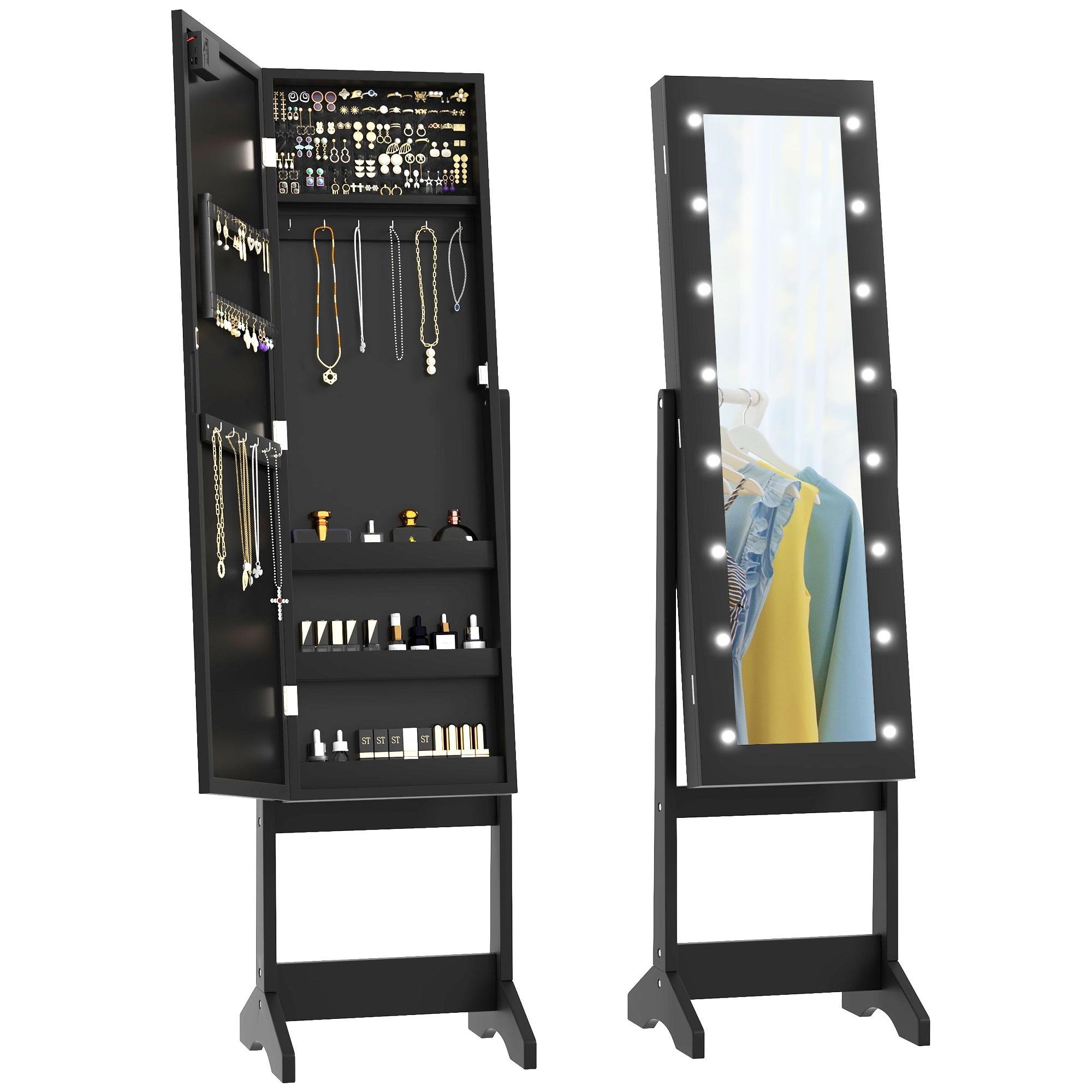 Black Lighted Jewellery Armoire with Full-Length Mirror
