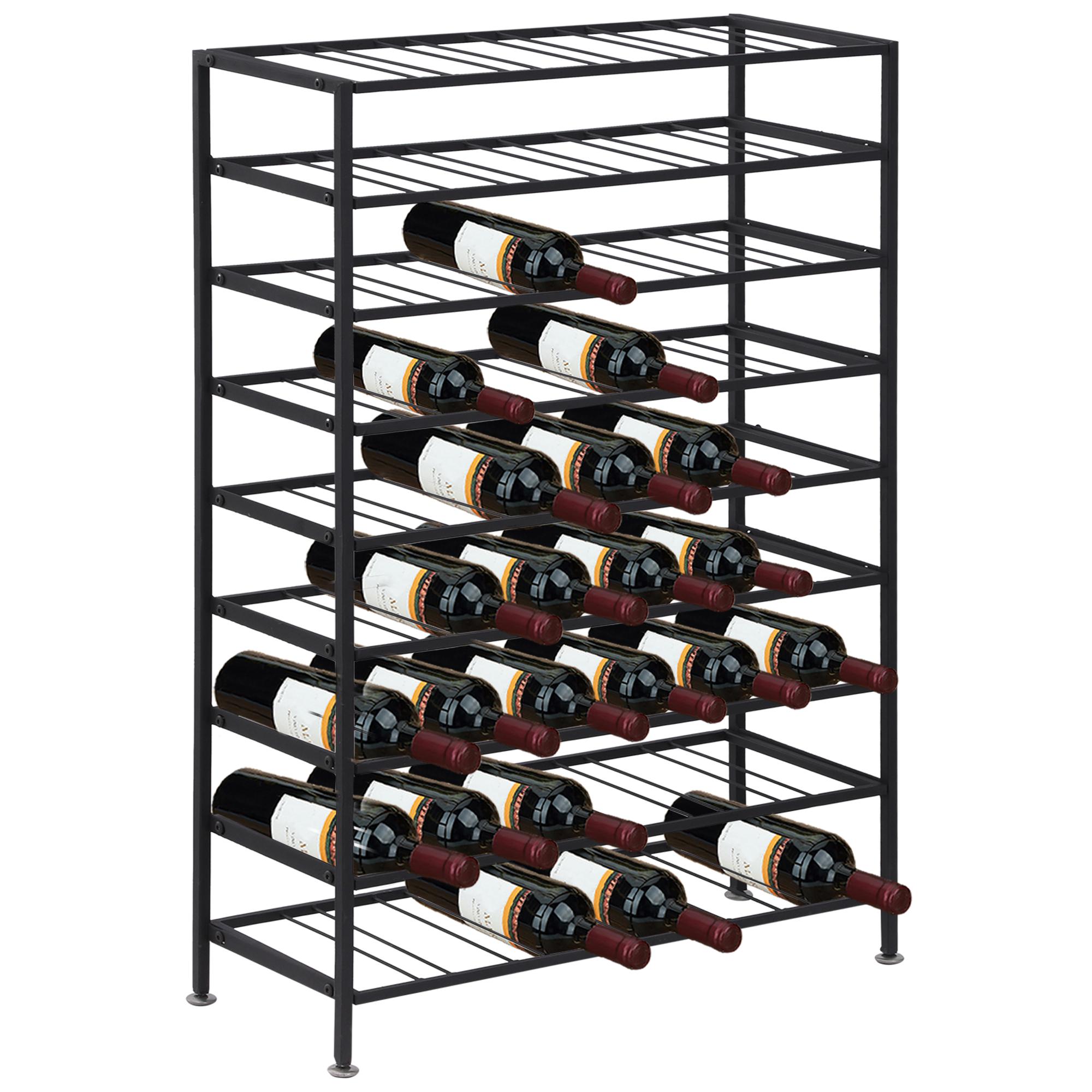 Black 54 Bottle Wine Rack, 9-Tier Metal Storage