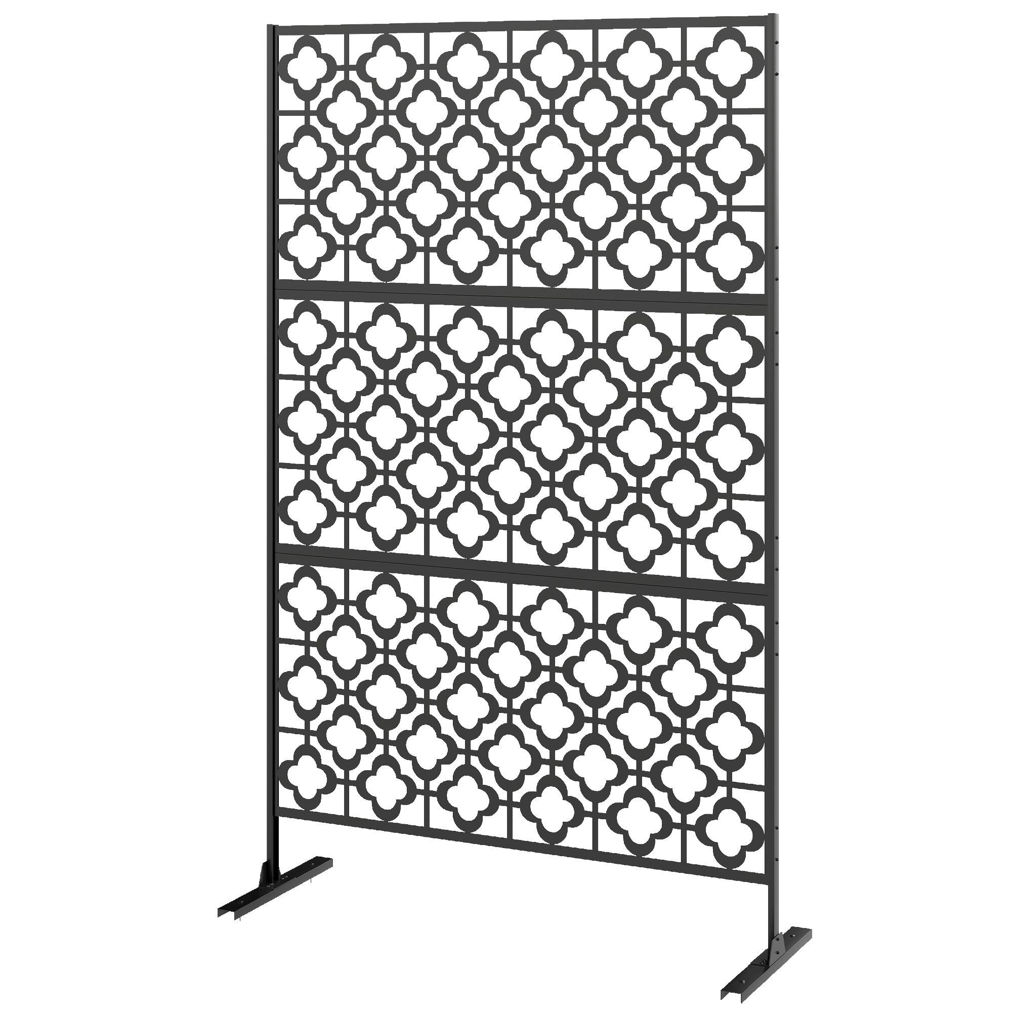Black Steel Quatrefoil Screen, 78-Inch Outdoor Divider