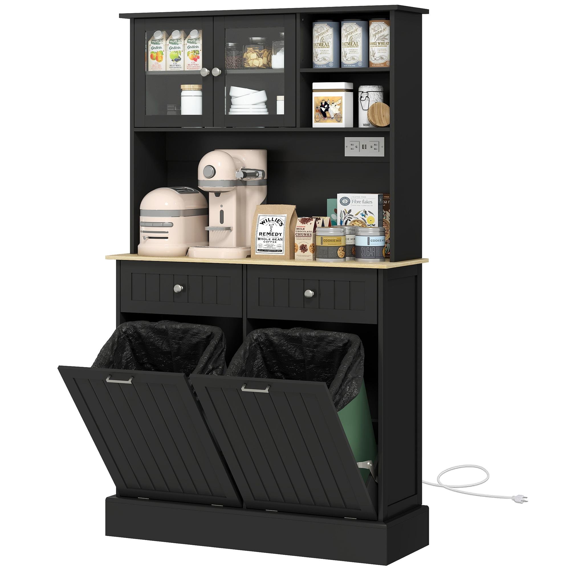Black 39 inch pantry cabinet with charging station