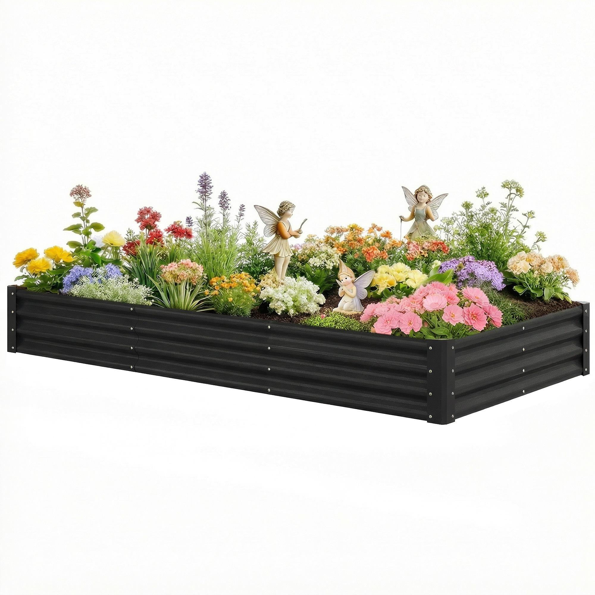 Black galvanized bed with open bottom, 8 x 4 ft