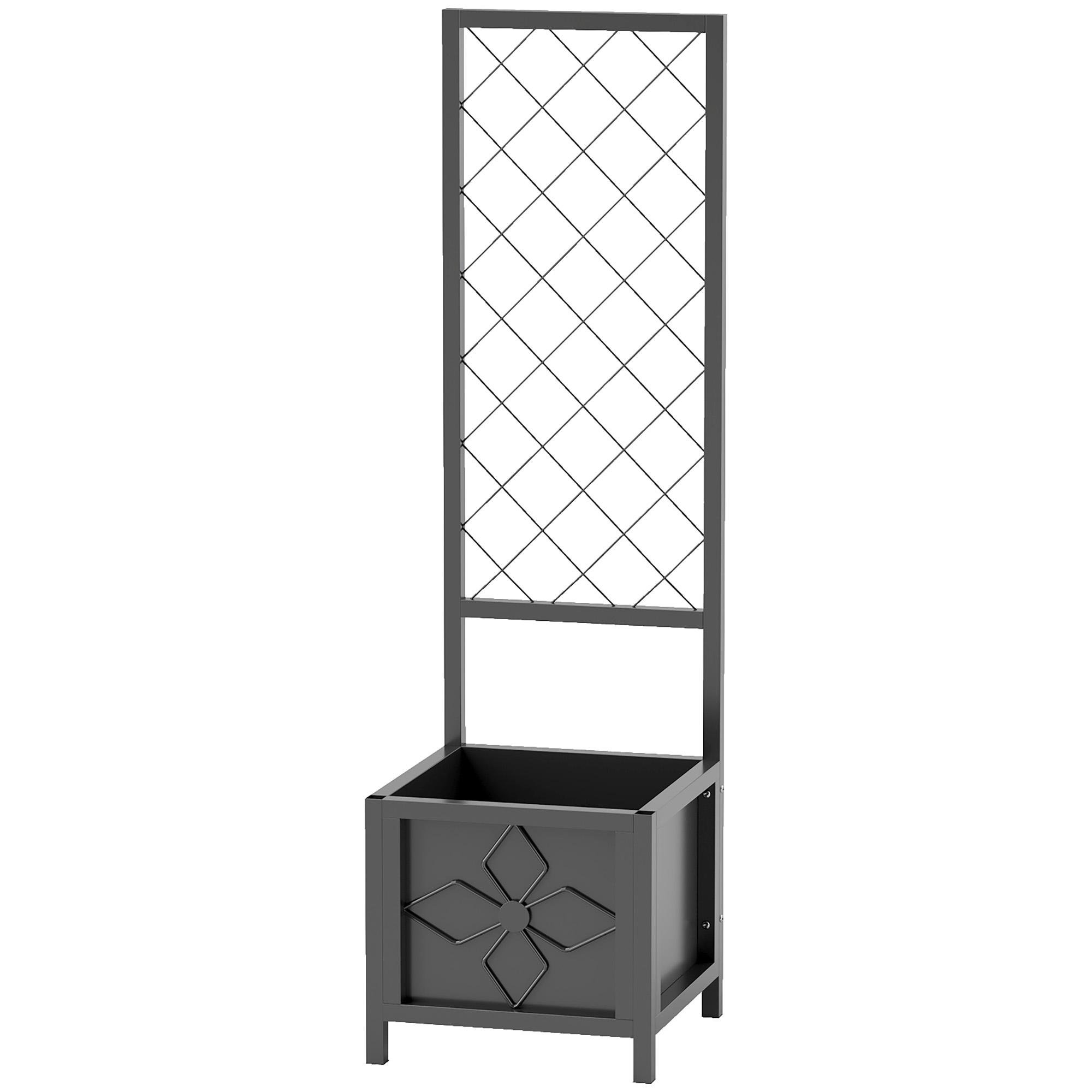 Black 15.7 inch galvanized planter with trellis