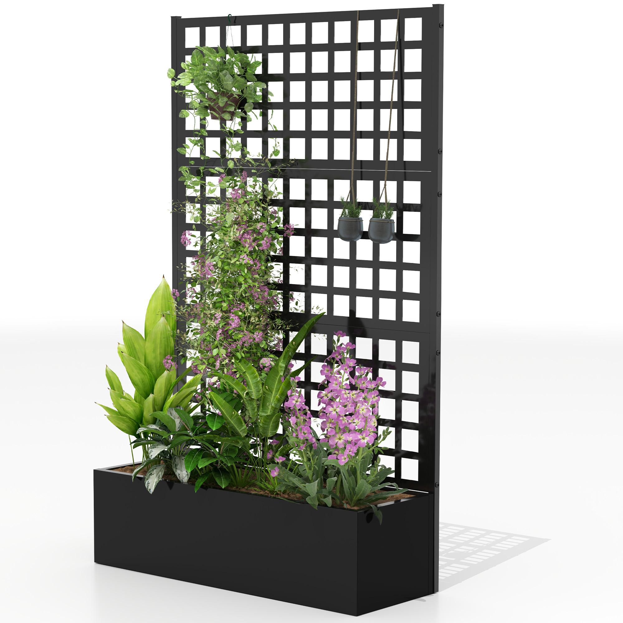 Black Galvanized Trellis Planter with 70-Inch Height