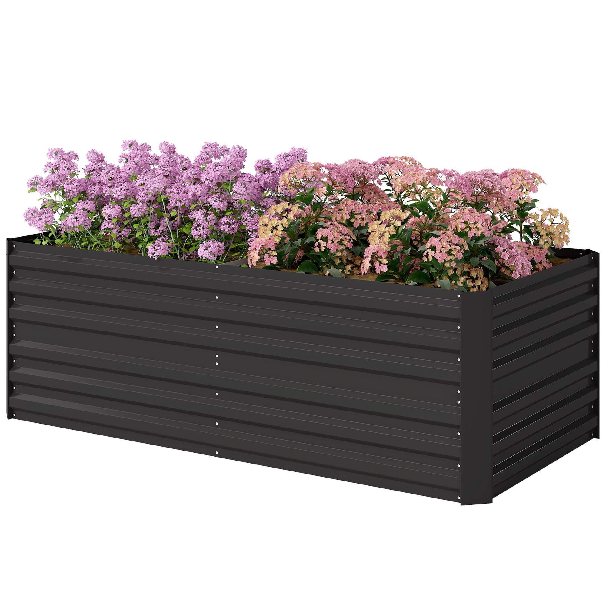 Black Galvanized Planter Box with Reinforced Rods, 6' x 3' x 2'