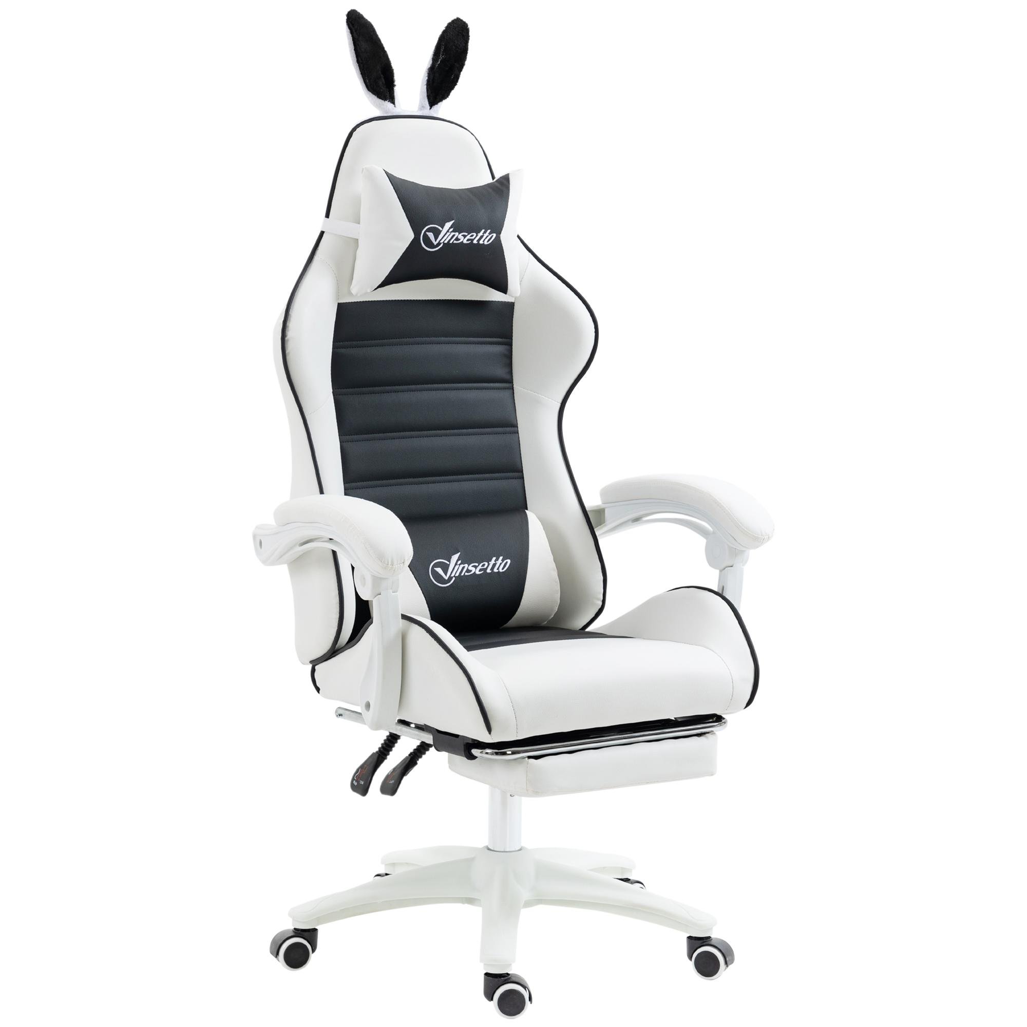 Black Bunny Ear Gaming Chair with Footrest