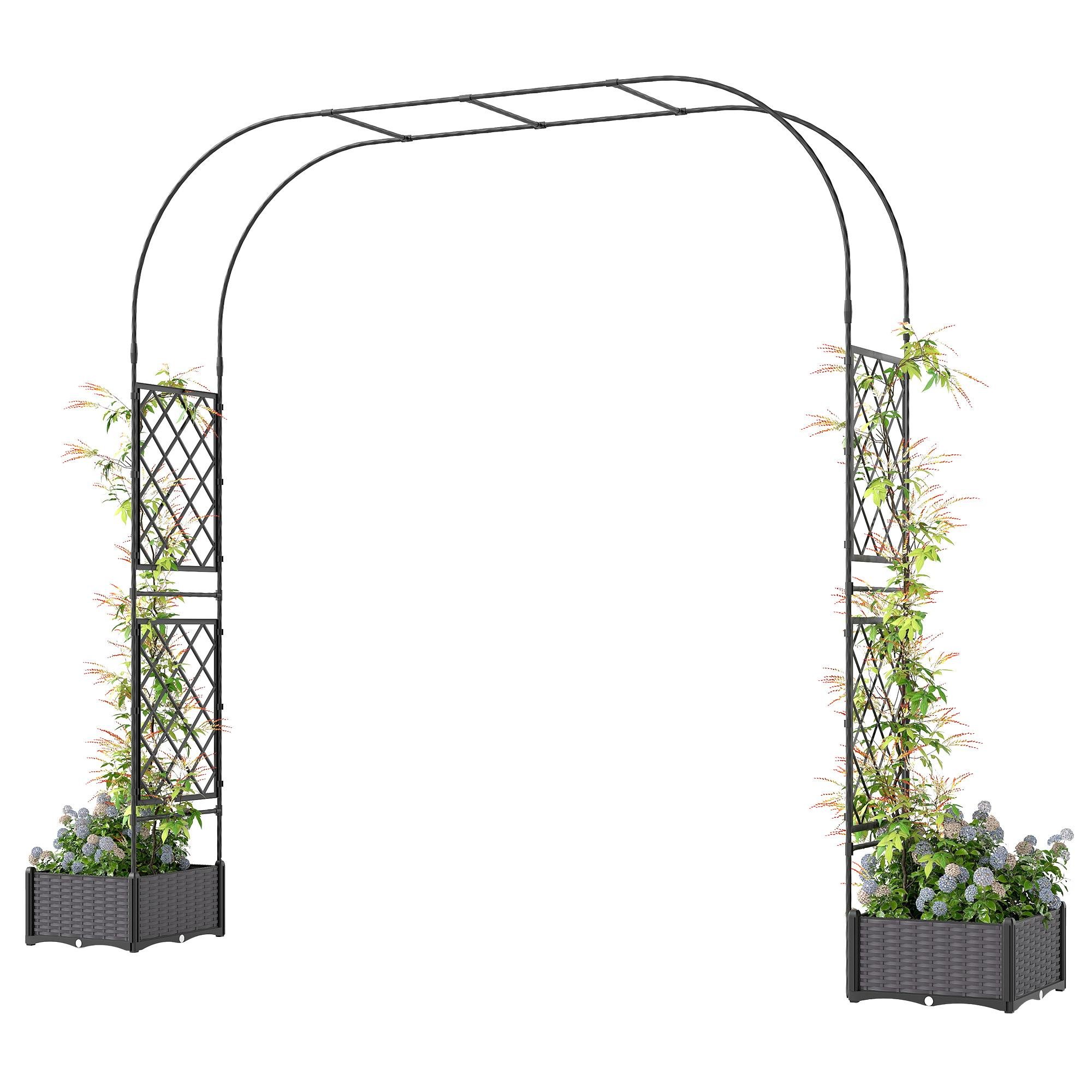 Black Trellis Garden Arbor with Planter Boxes
