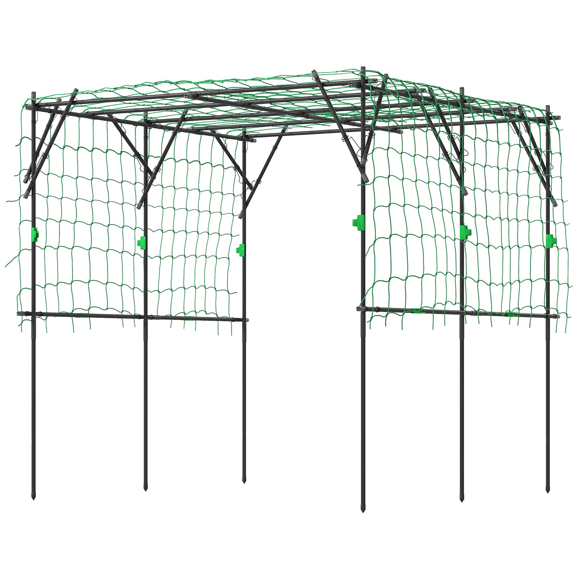 Black Arch Garden Trellis with Netting, 87.8-Inch
