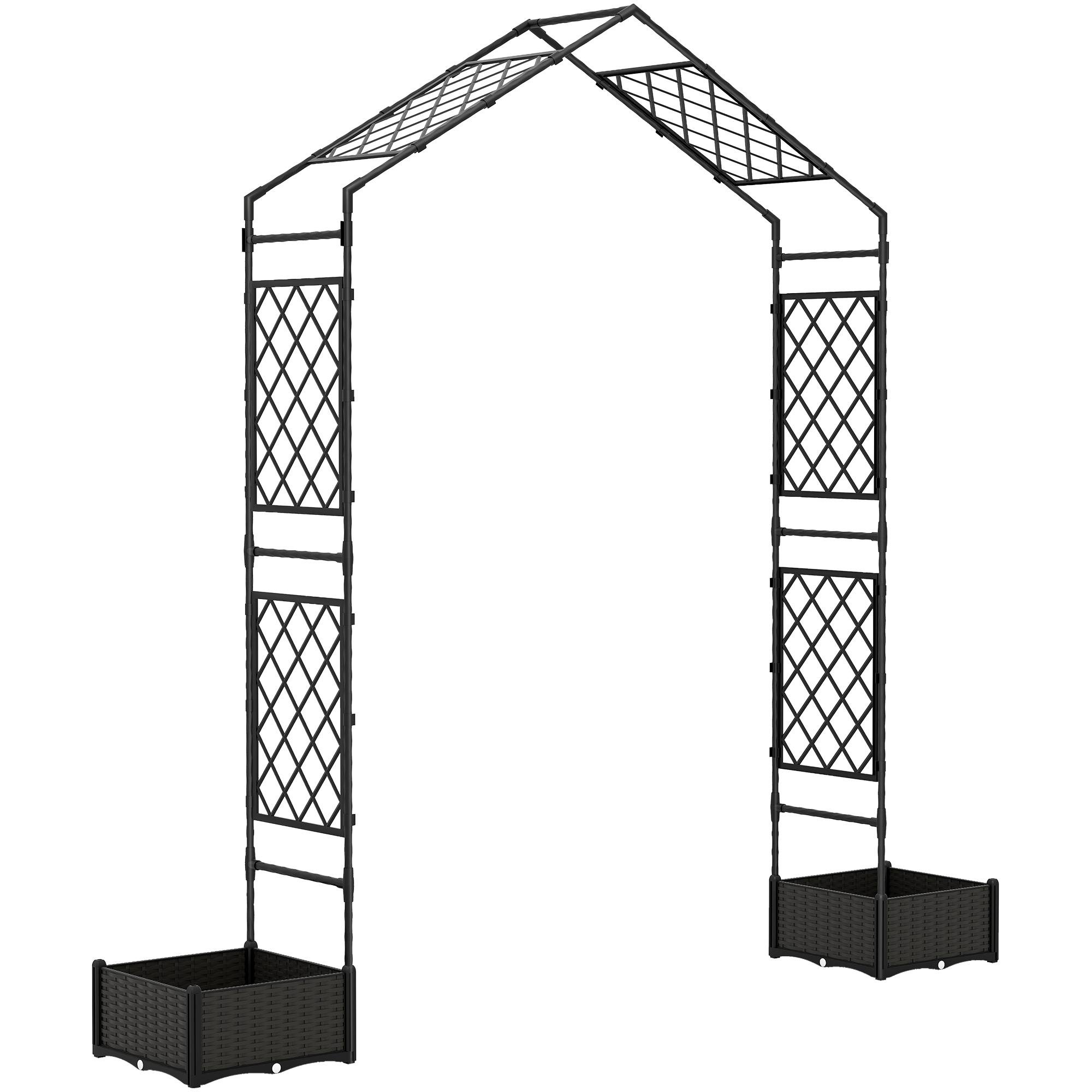 Black Metal Arch with Planters, 90.6-Inch Garden Trellis
