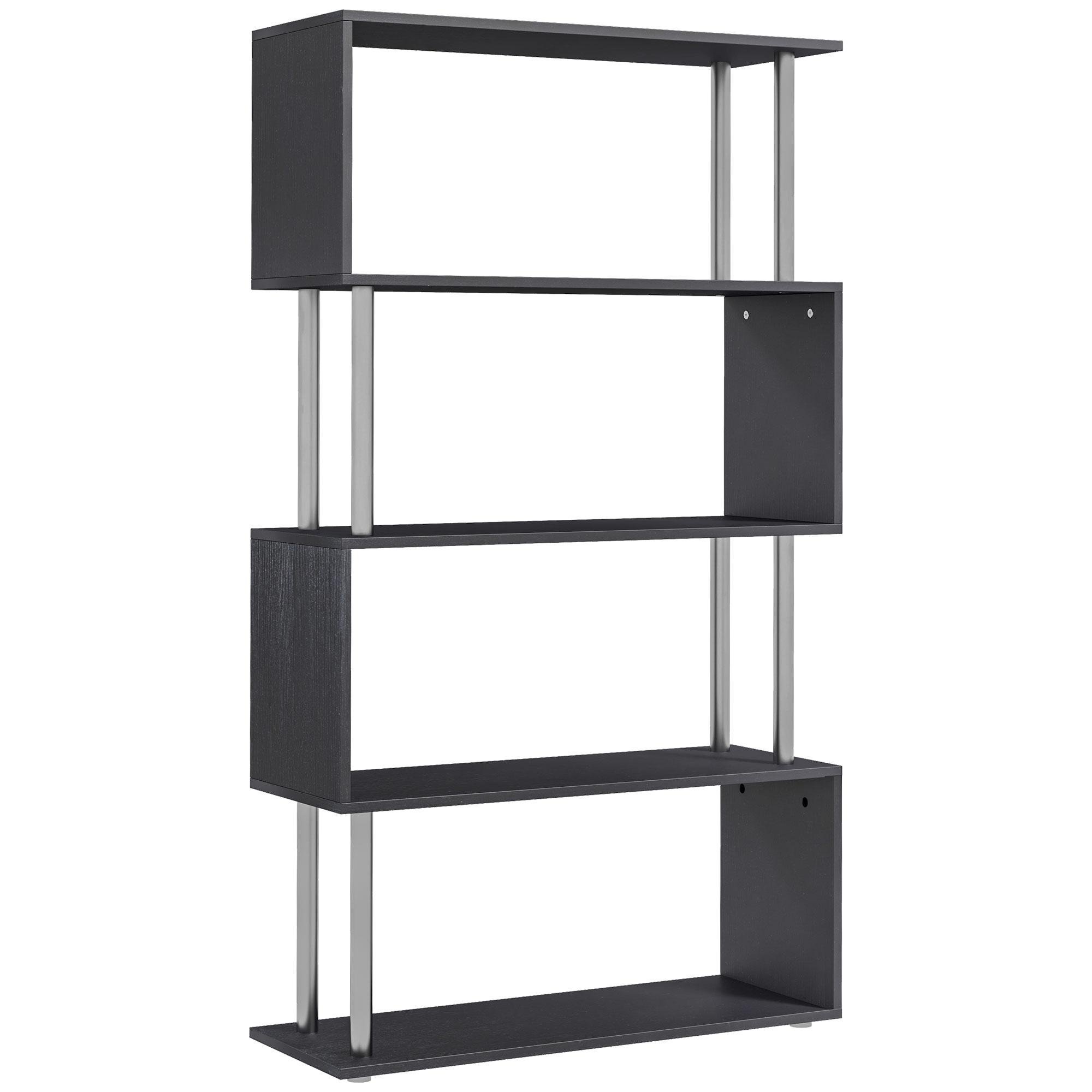 Black Geometric Display Bookshelf with Open-Back Design, 57-Inch