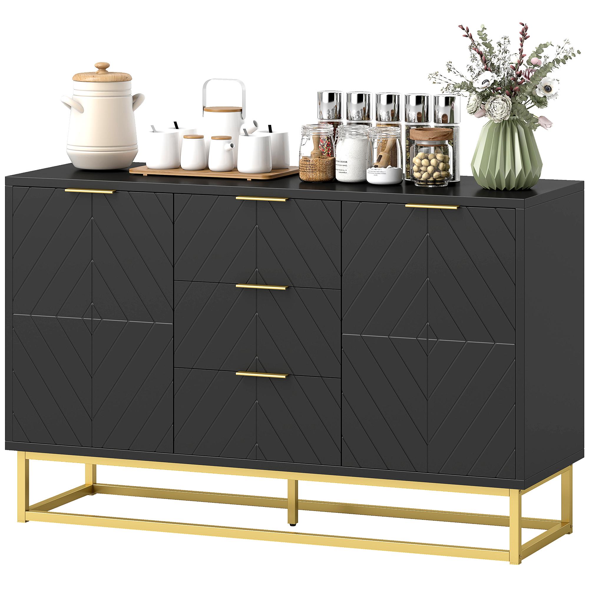 Black Geometric Sideboard with Drawers and Adjustable Shelves