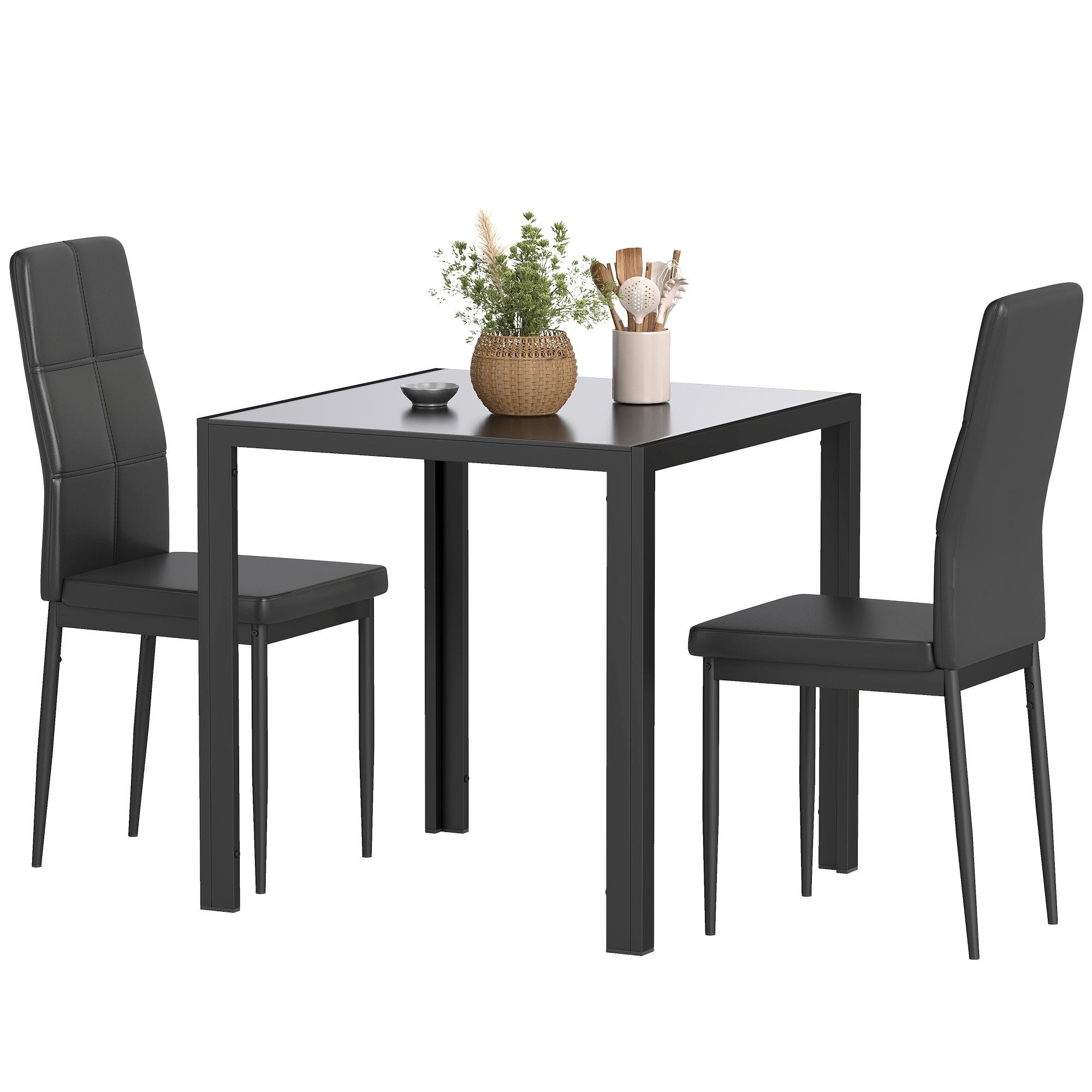 Black Glass Table for Two with High-Back Chairs