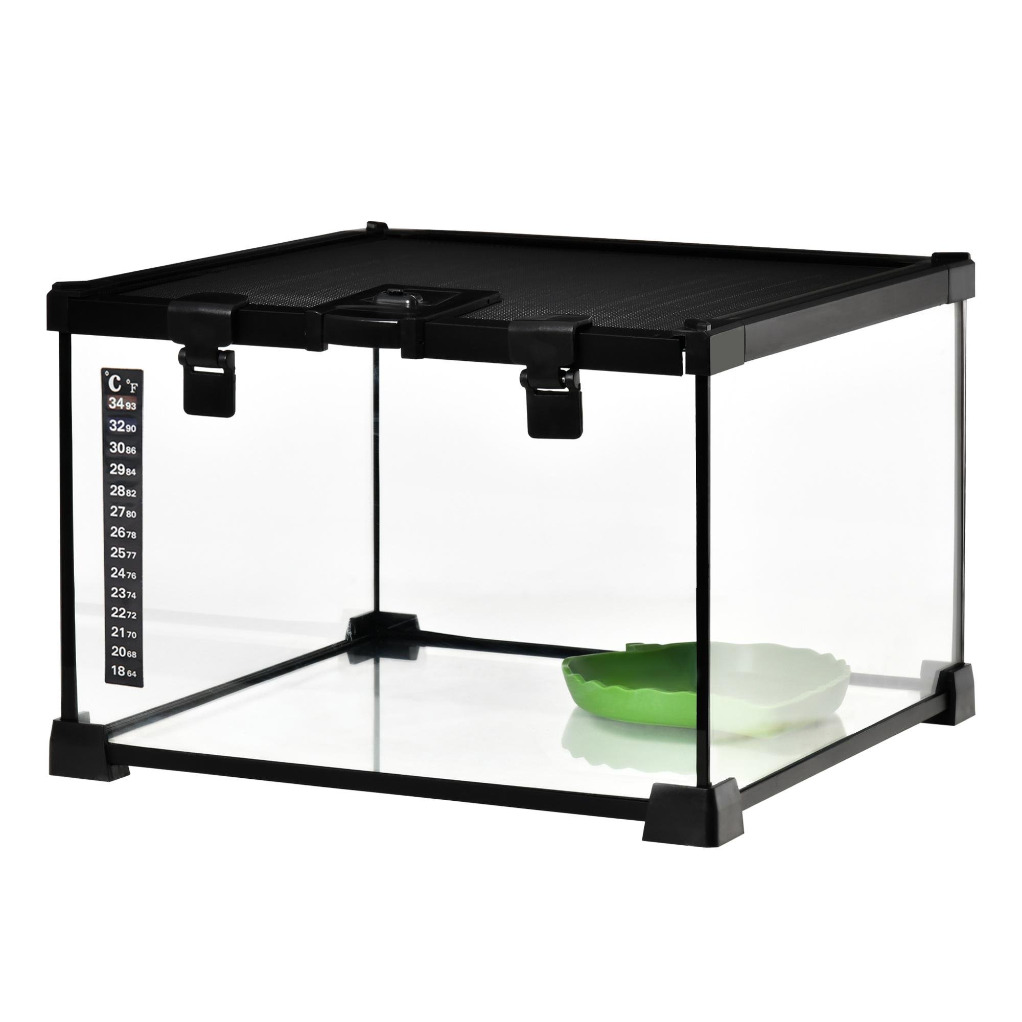 Glass Reptile Enclosure with Thermometer for Small Pets