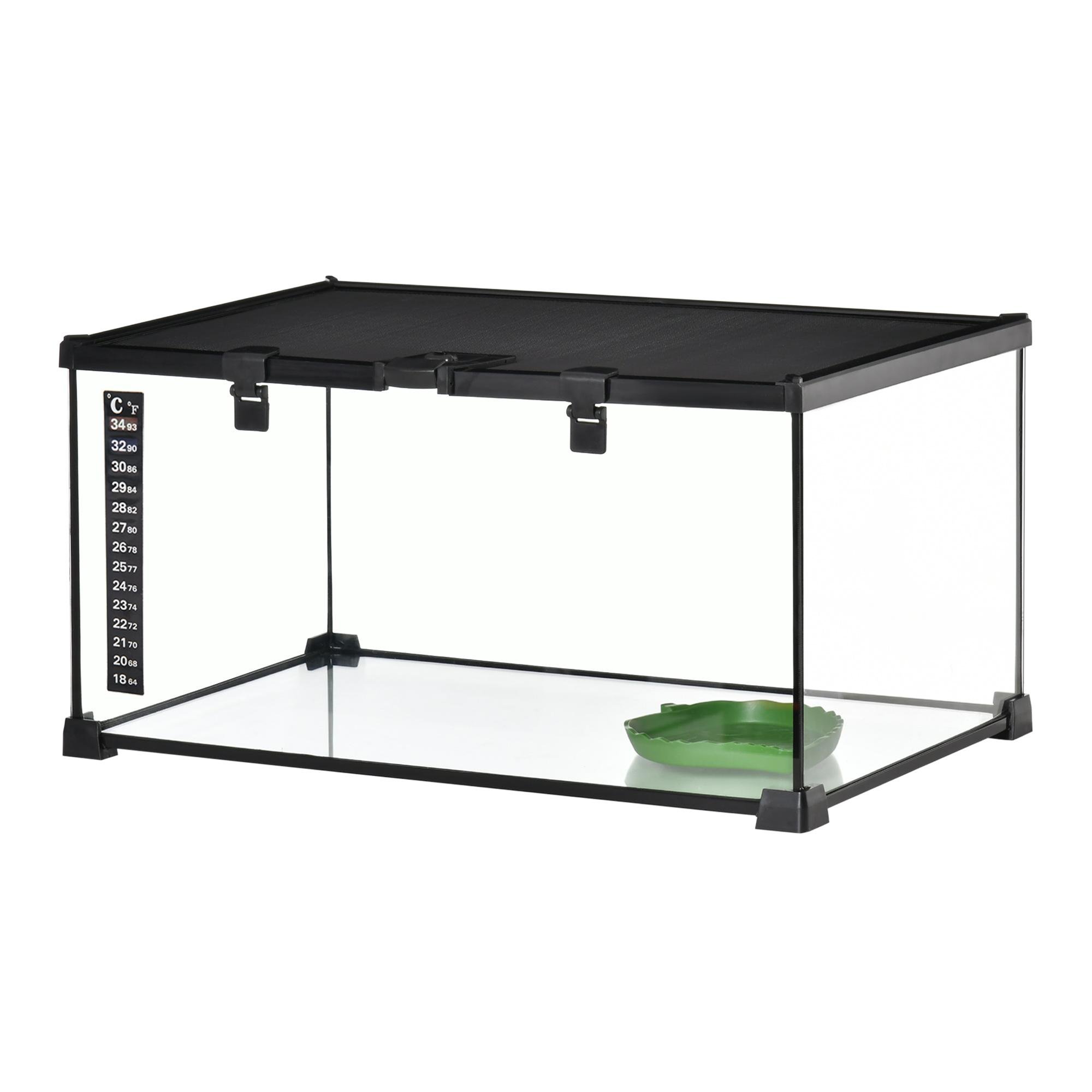 Black Glass Reptile Terrarium with Thermometer, 19.7 in