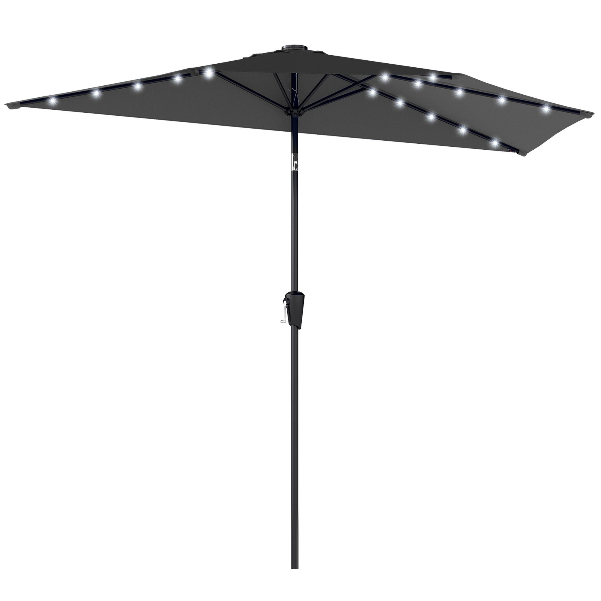 Black Solar Half Umbrella with LED Lights, 105.1 x 53.5 in