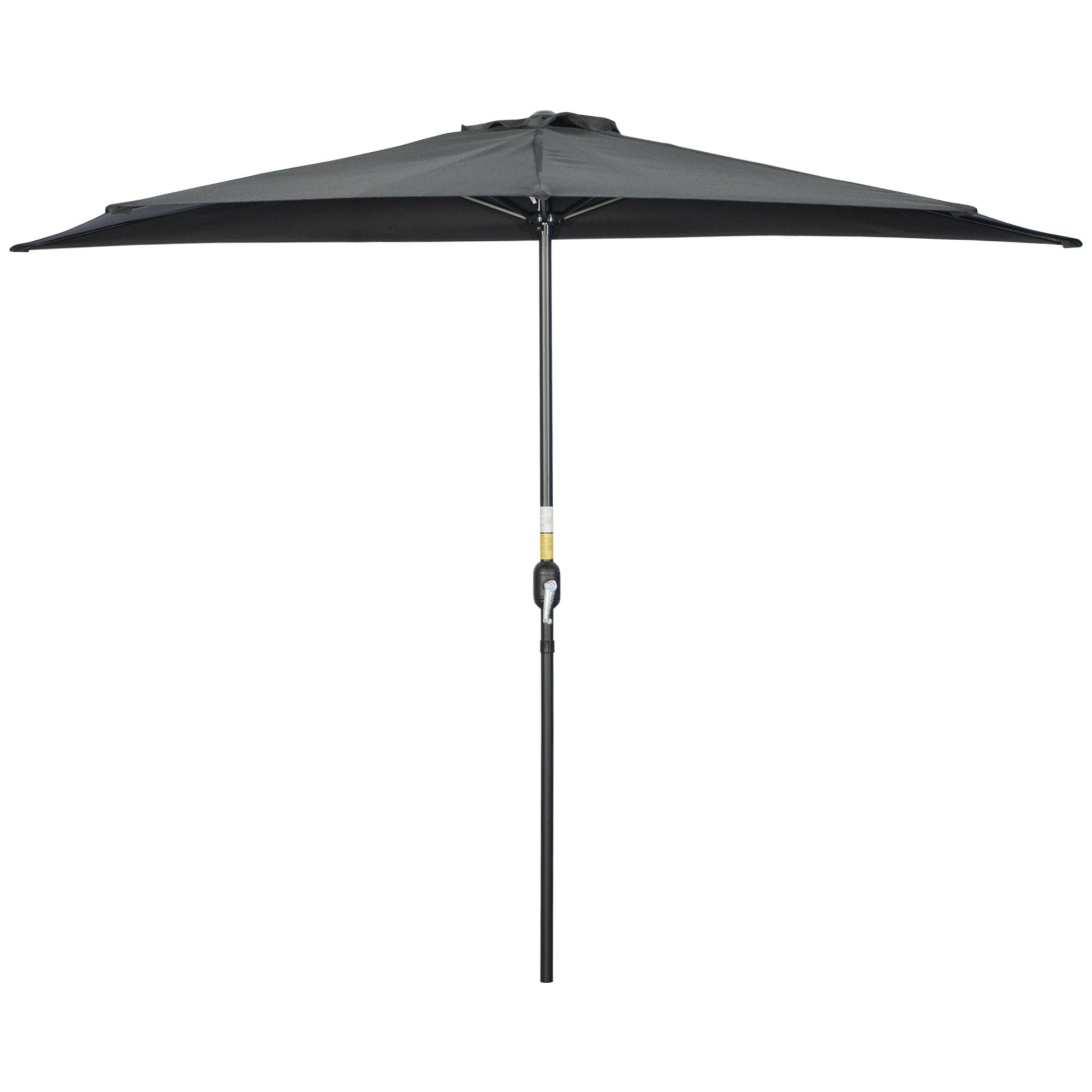 Black 9.8ft Half Parasol with Crank Handle for Balconies