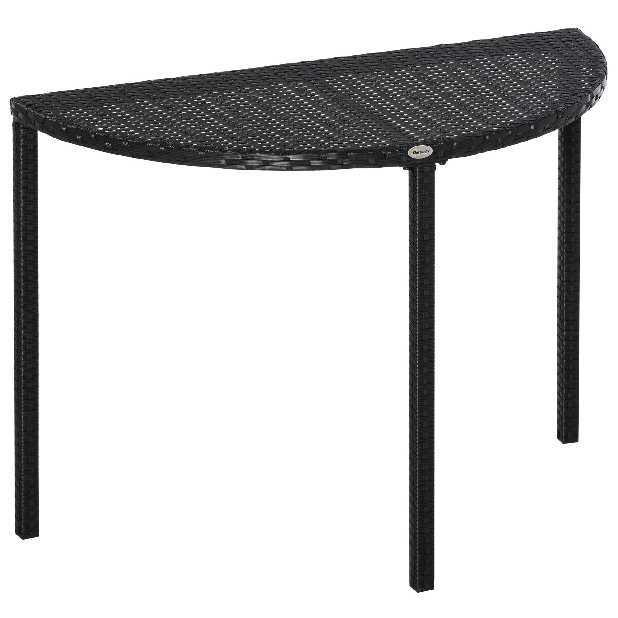 Black Half Round Rattan Table, Weather-Resistant Patio Design
