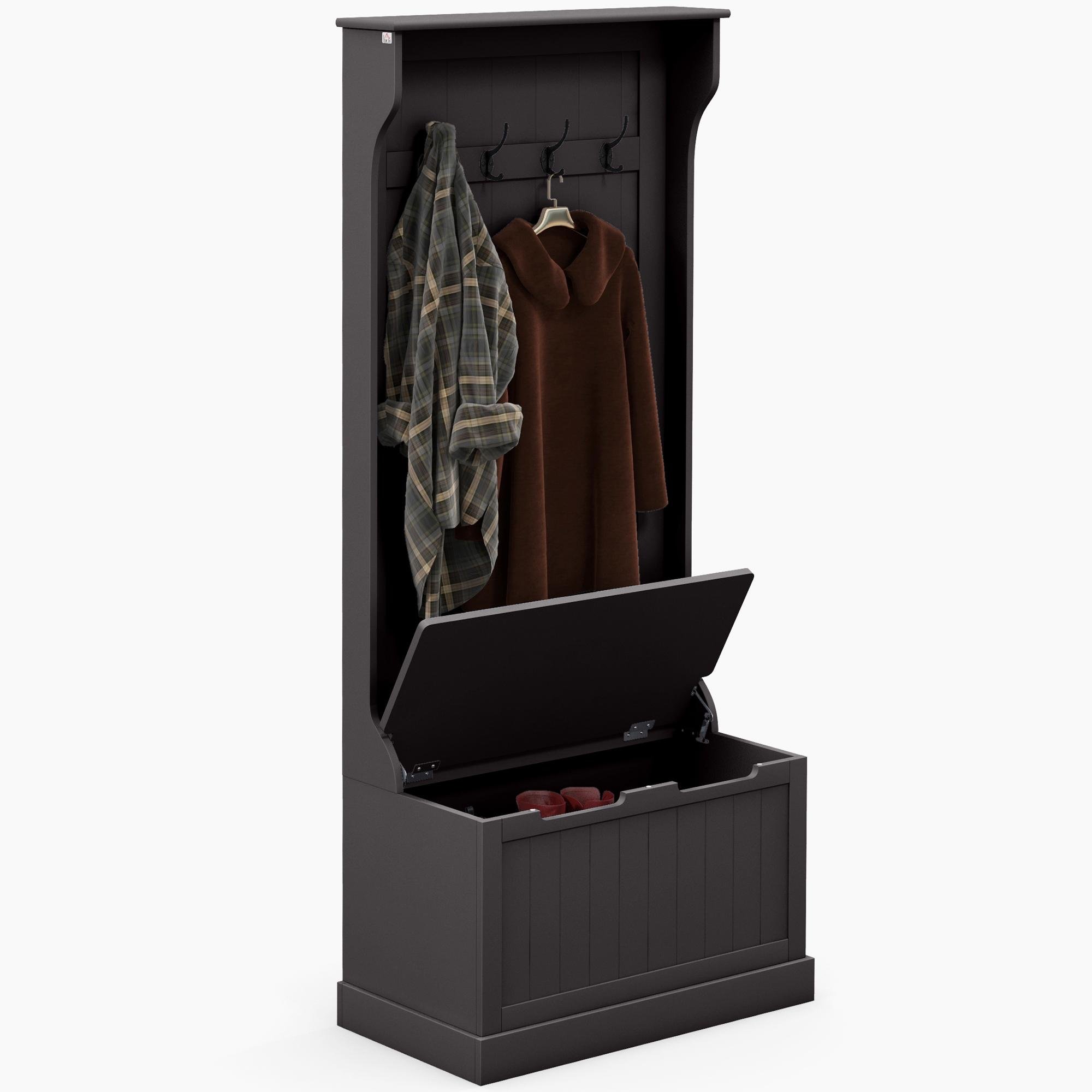 Black 4-in-1 Hall Tree with Bench Storage
