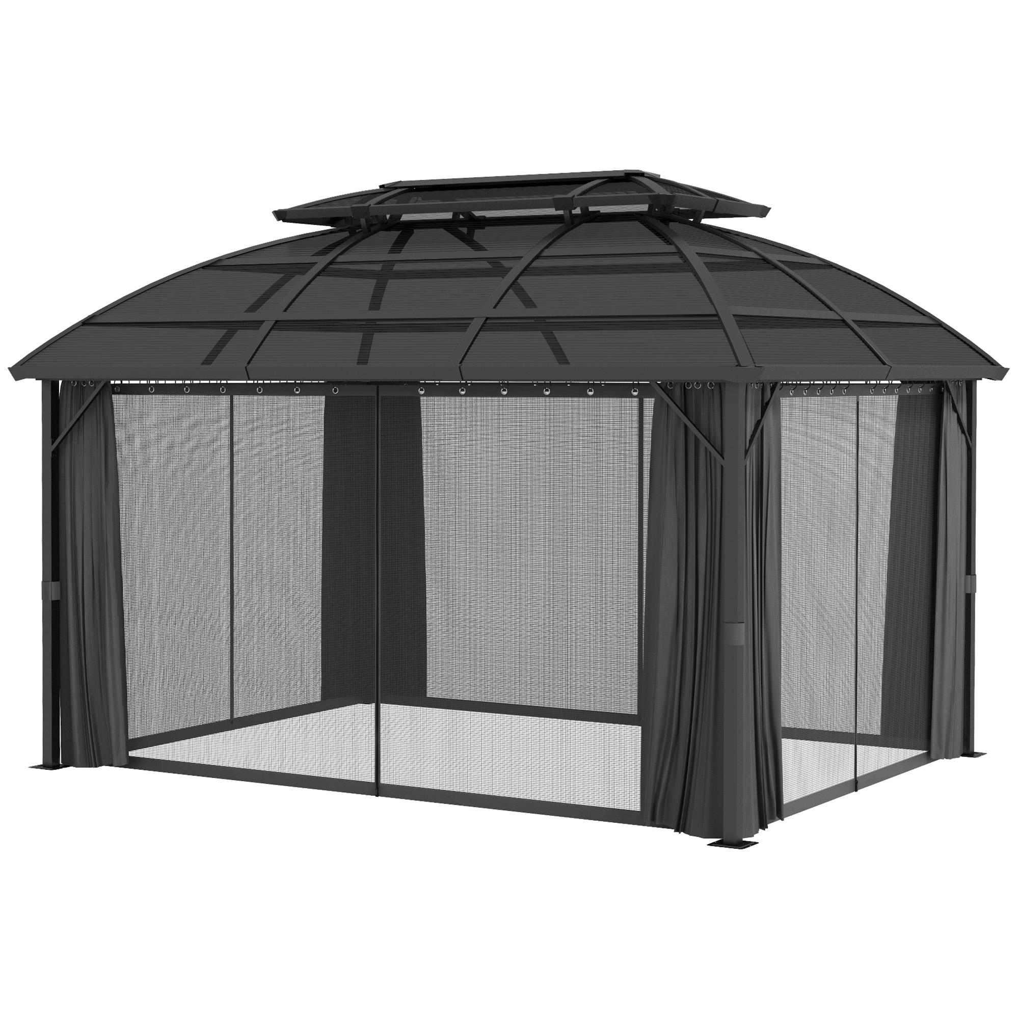 Black 13x10 Hardtop Gazebo with Double-Tier Roof