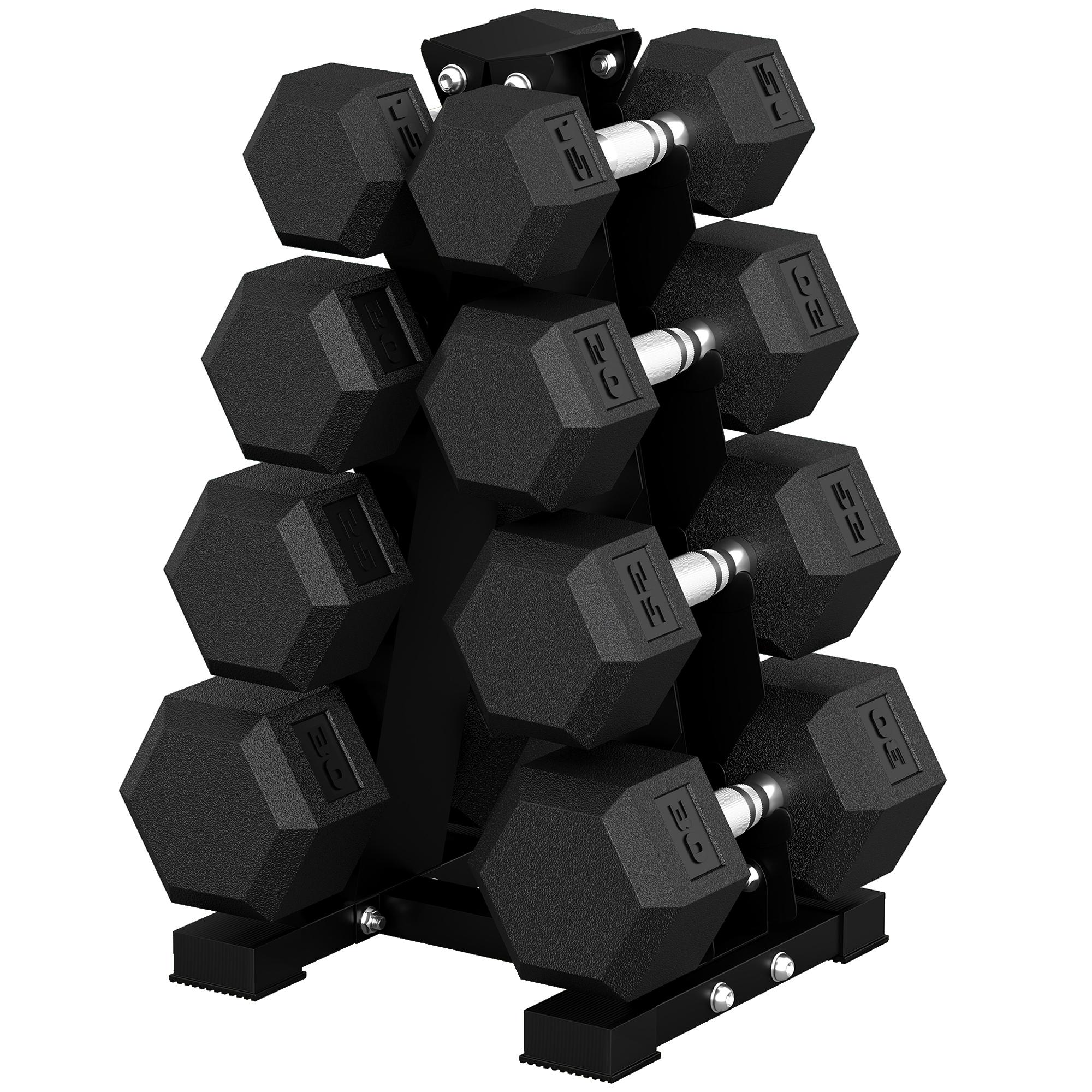 180 lbs Rubber Dumbbell Set with Vertical Rack