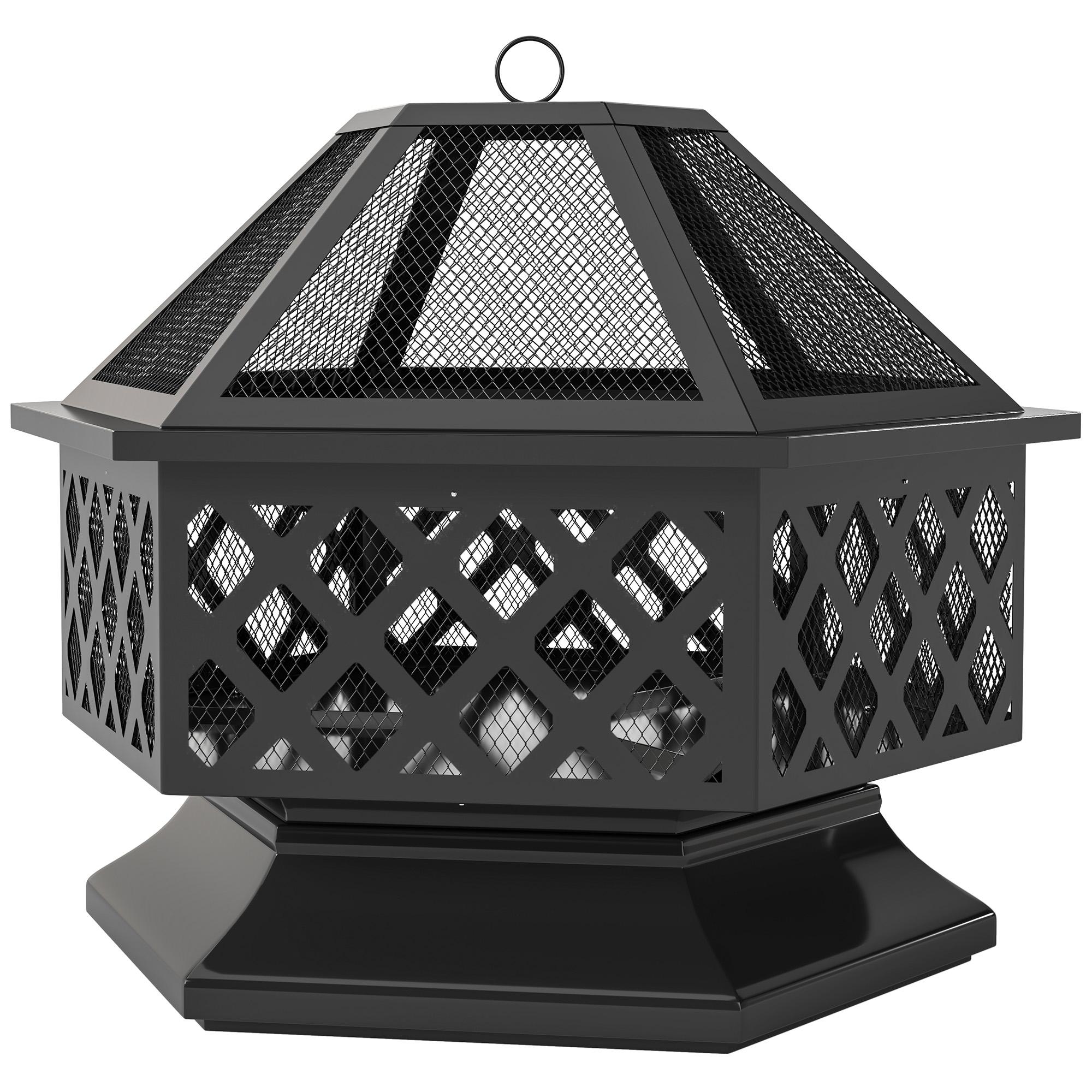 28-Inch Black Fire Pit Grill with Spark Screen for Patios