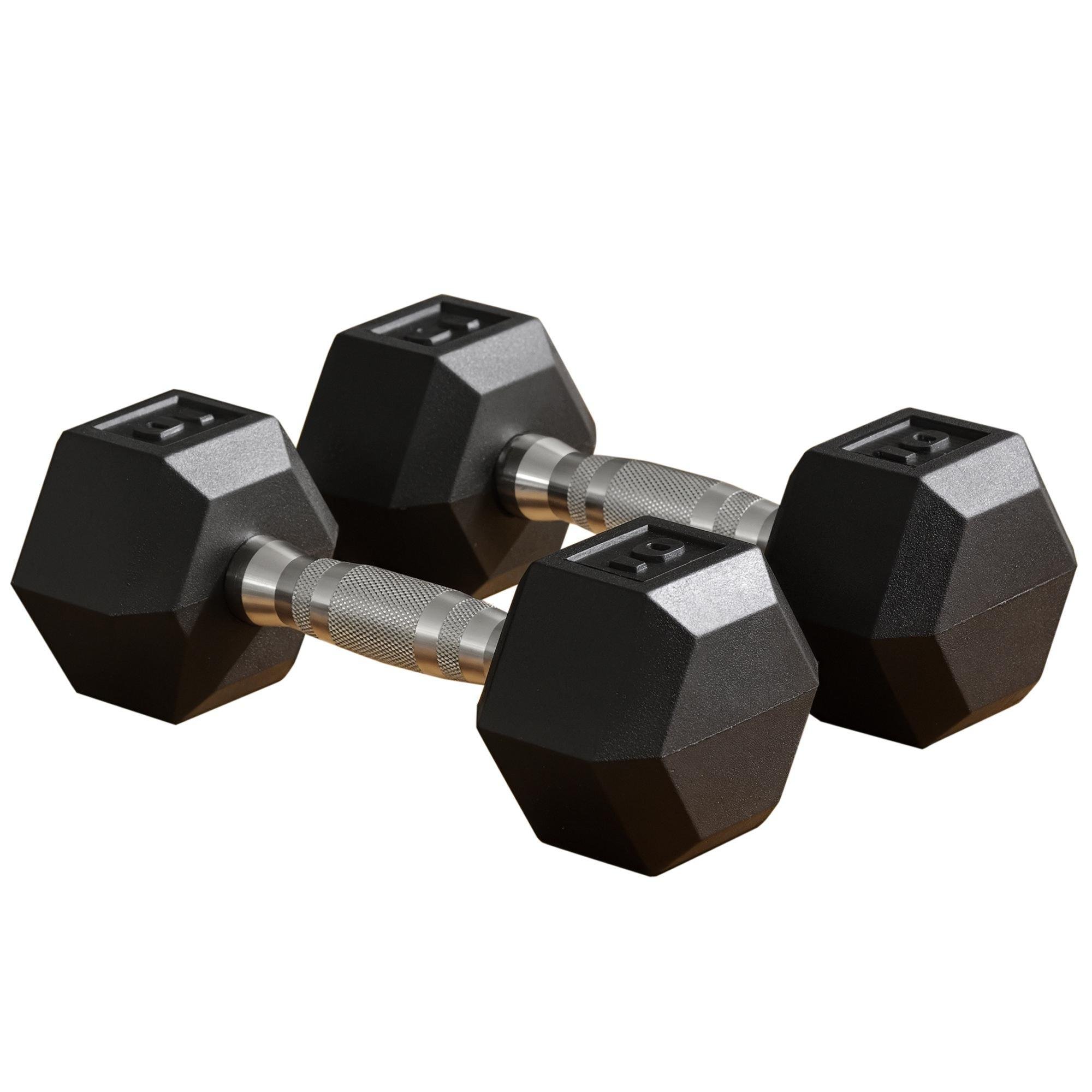 10 lb black rubber dumbbells, hex shape 2-piece set
