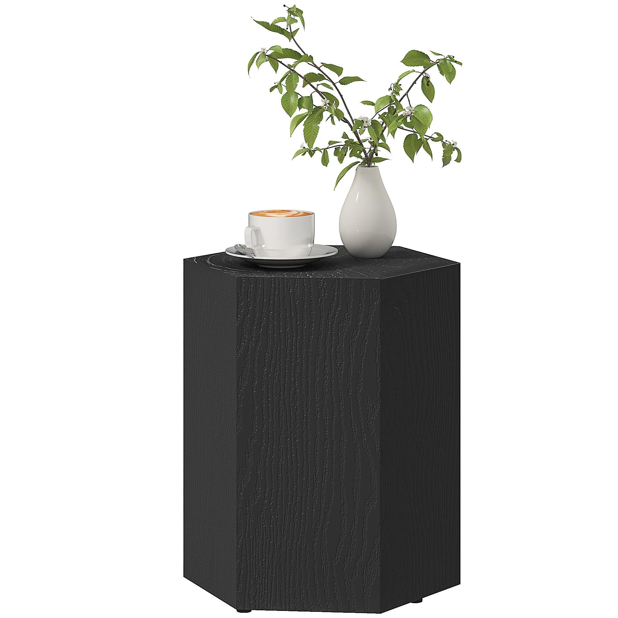 Black Hexagonal Side Table with Adjustable Feet, 15 x 12.8 x 17 in
