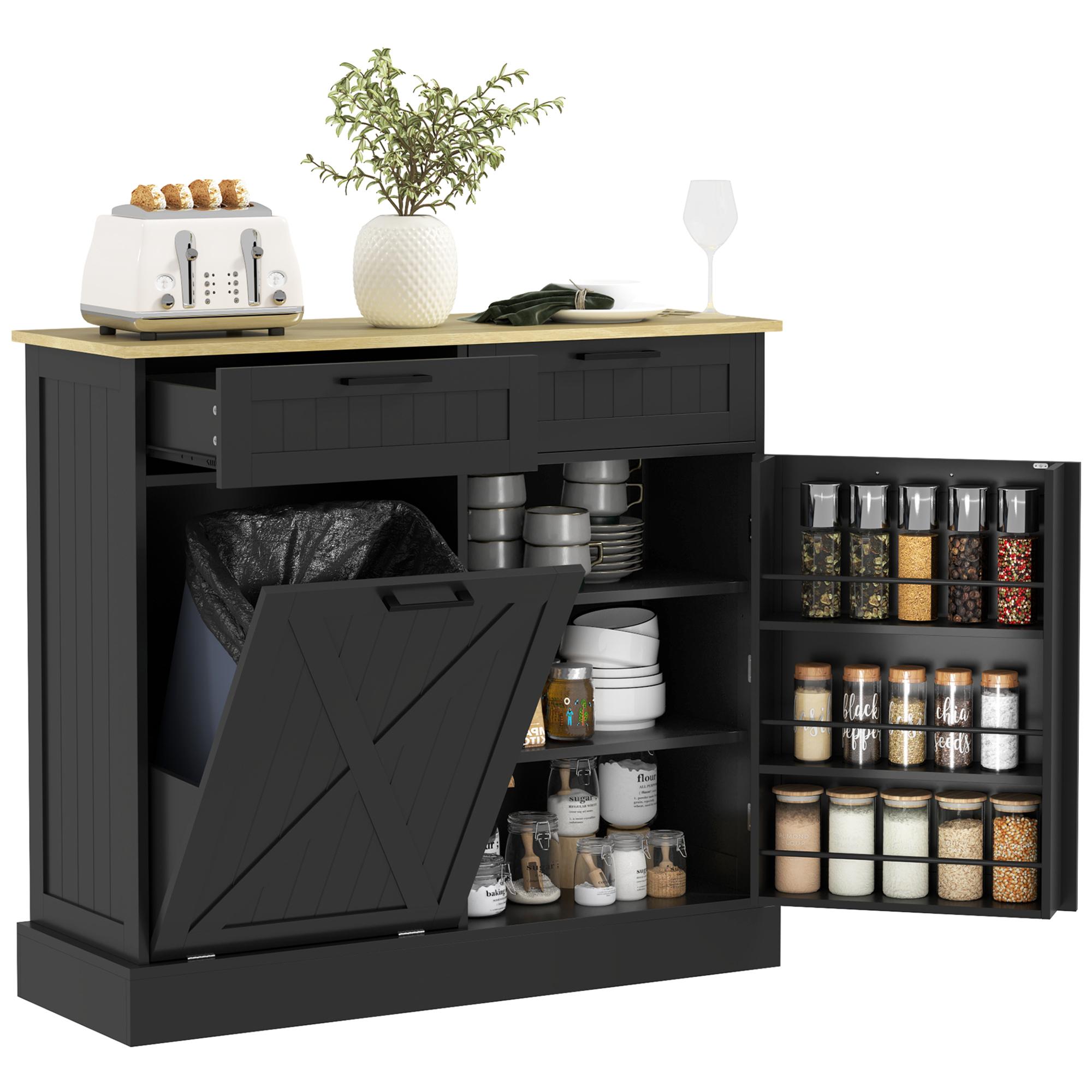 Black Hidden Trash Cabinet with 10-Gallon Bin Space