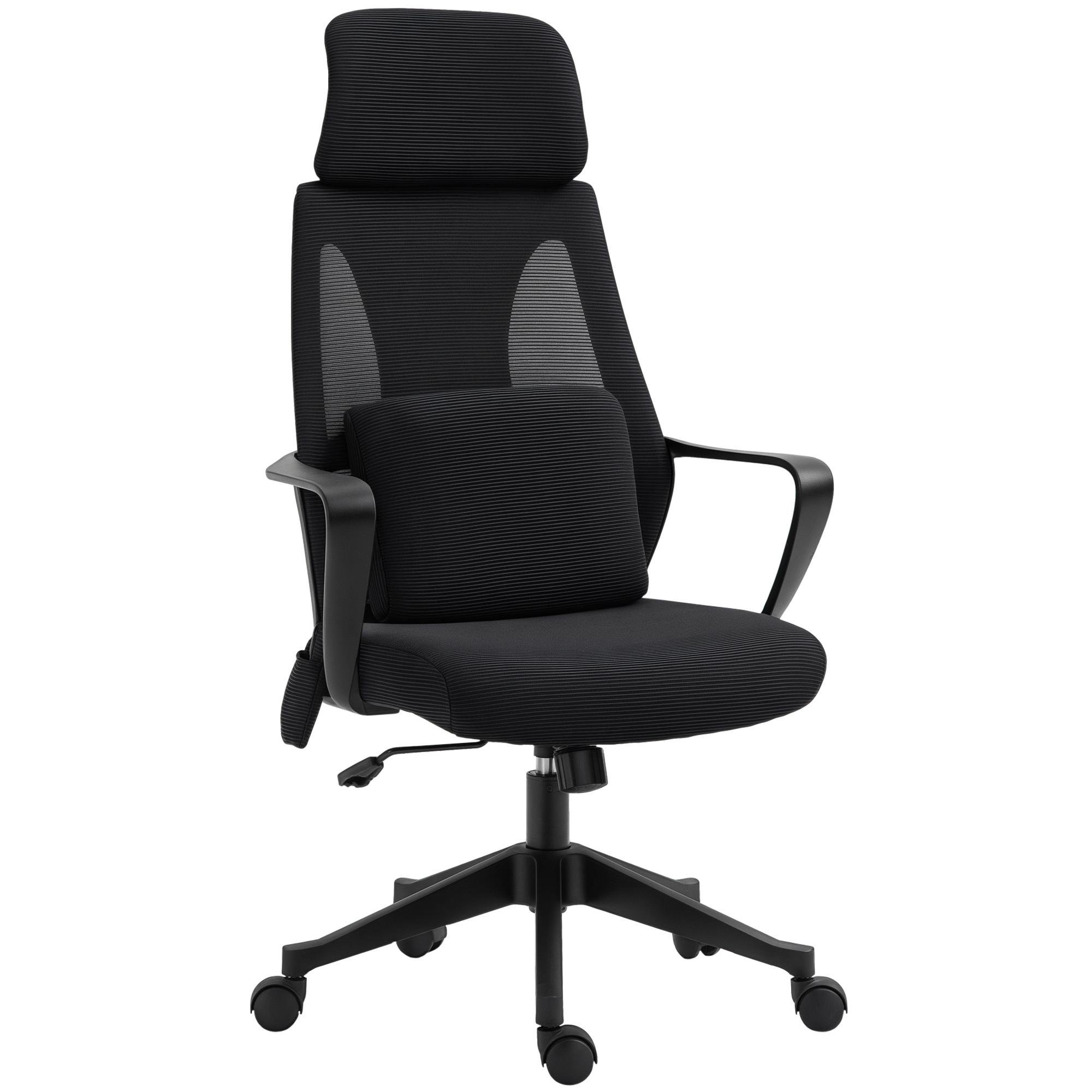 Black Mesh Massage Office Chair with Lumbar Cushion