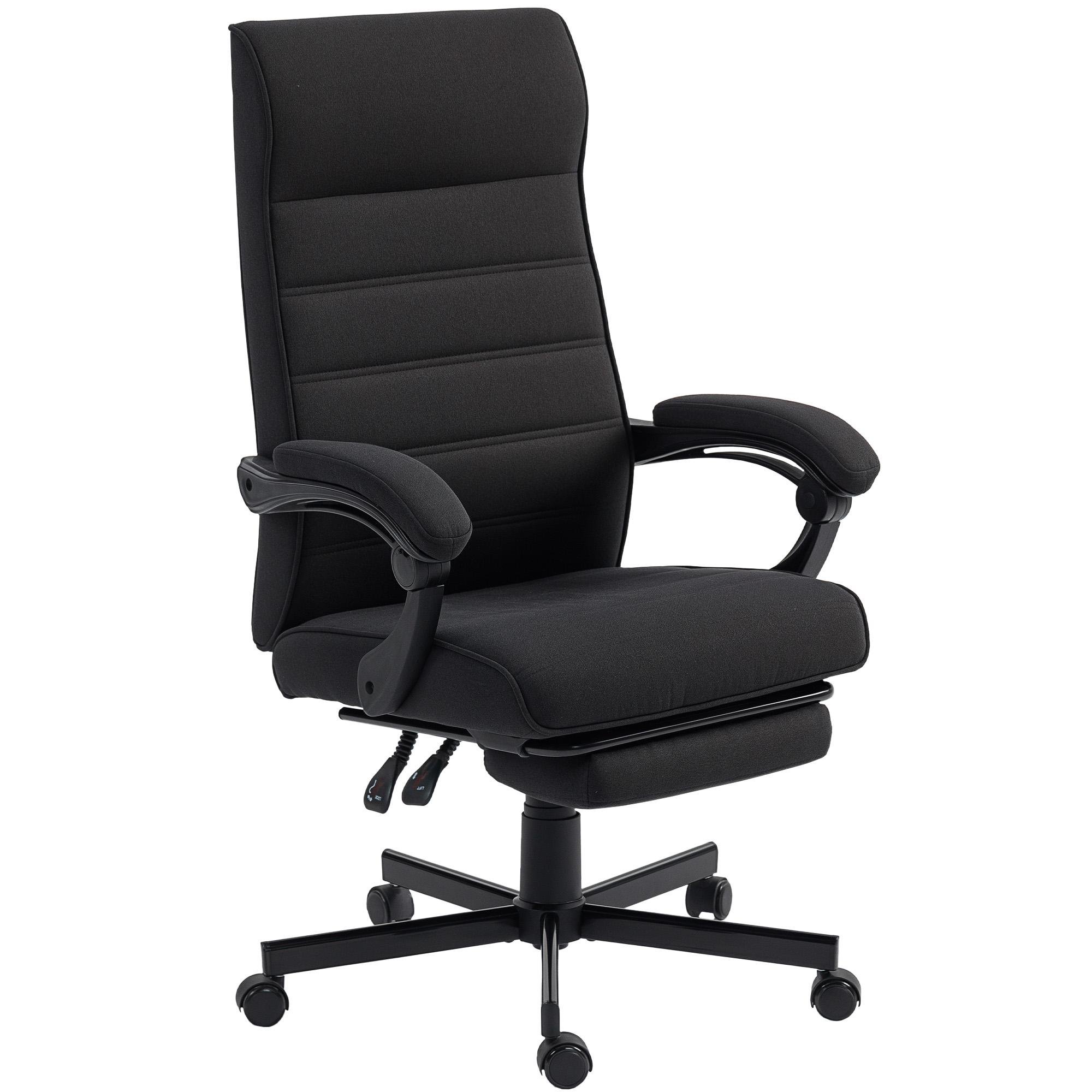 Black Linen Office Chair with Footrest, Adjustable Height